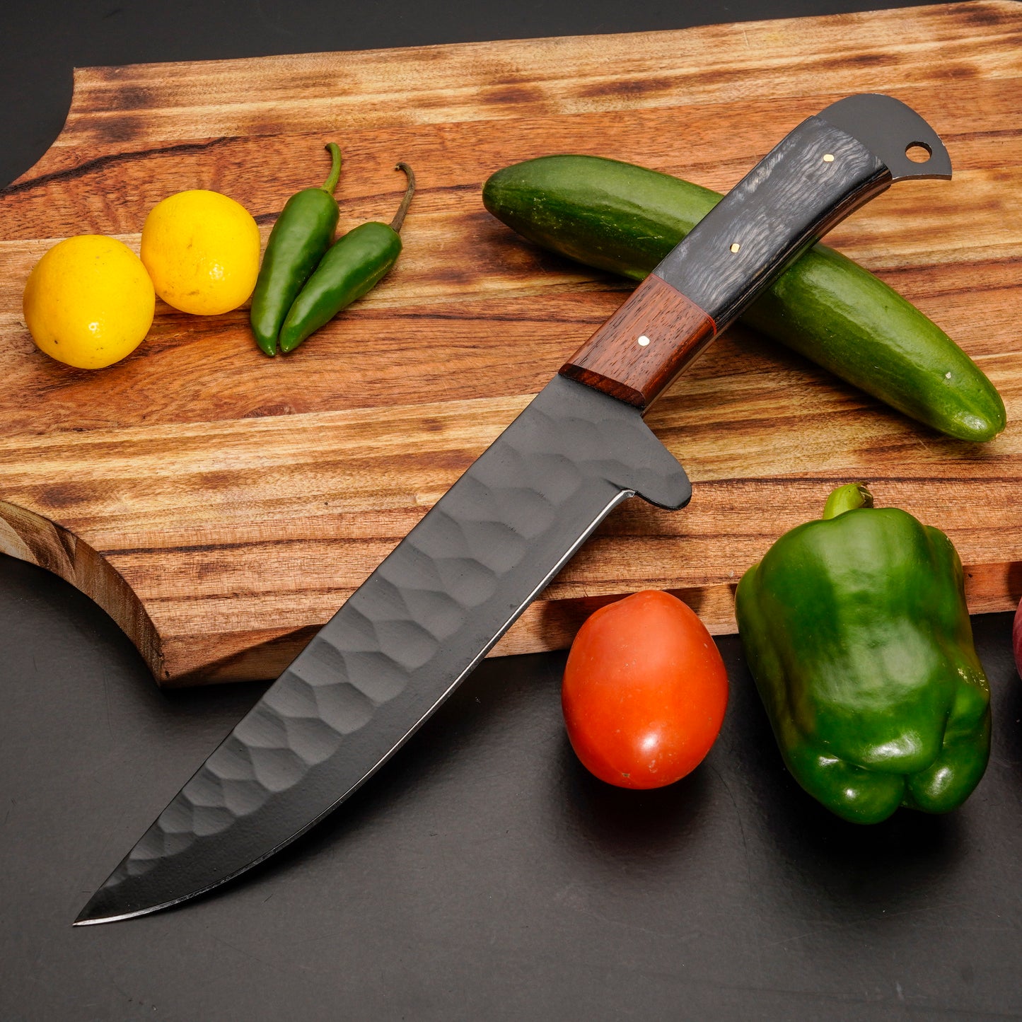 Handmade Carbon Steel Chef Knife Set – Powder Coated Blade with Exotic Wood Handle