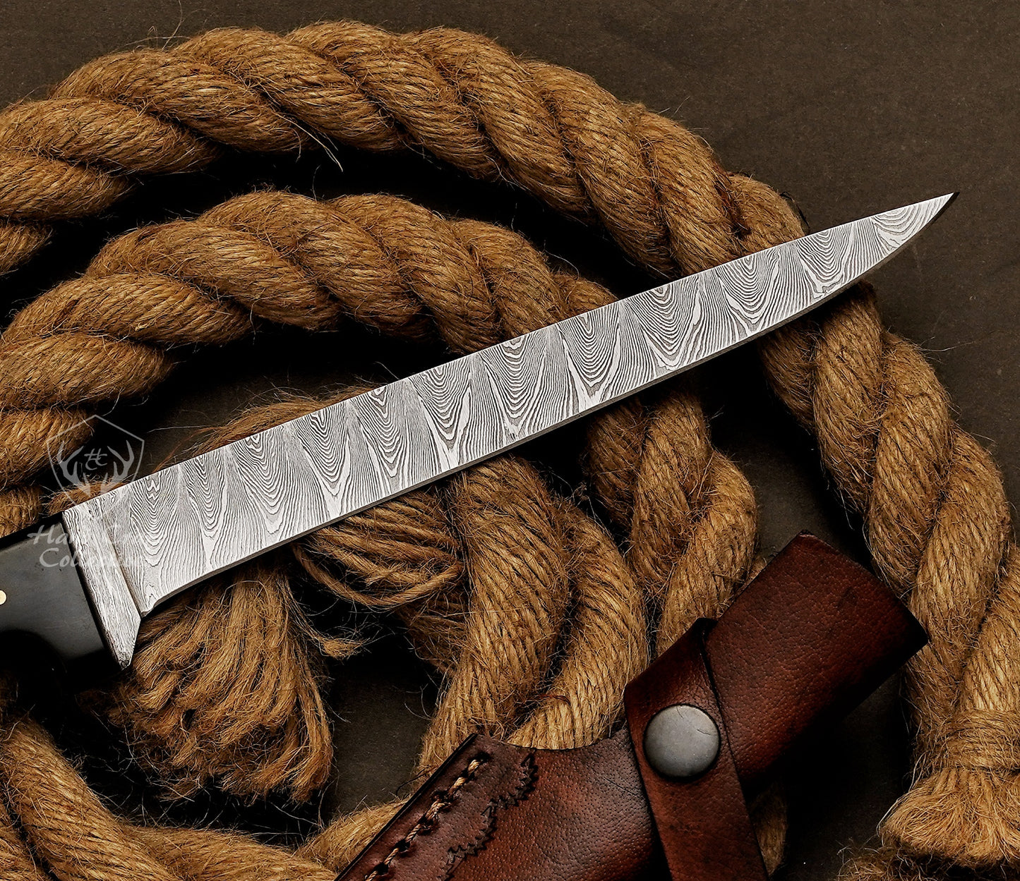 Handmade Damascus Steel Fillet Knife – 13" with Exotic Wood Handle & Leather Sheath -2