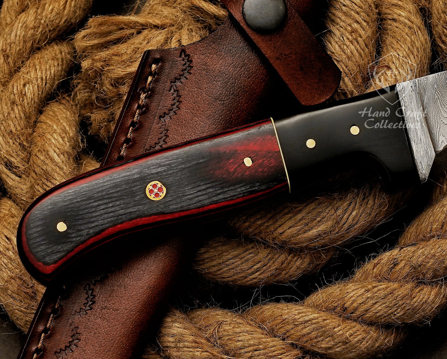 Handmade Damascus Steel Fillet Knife – 13" with Exotic Wood Handle & Leather Sheath -2