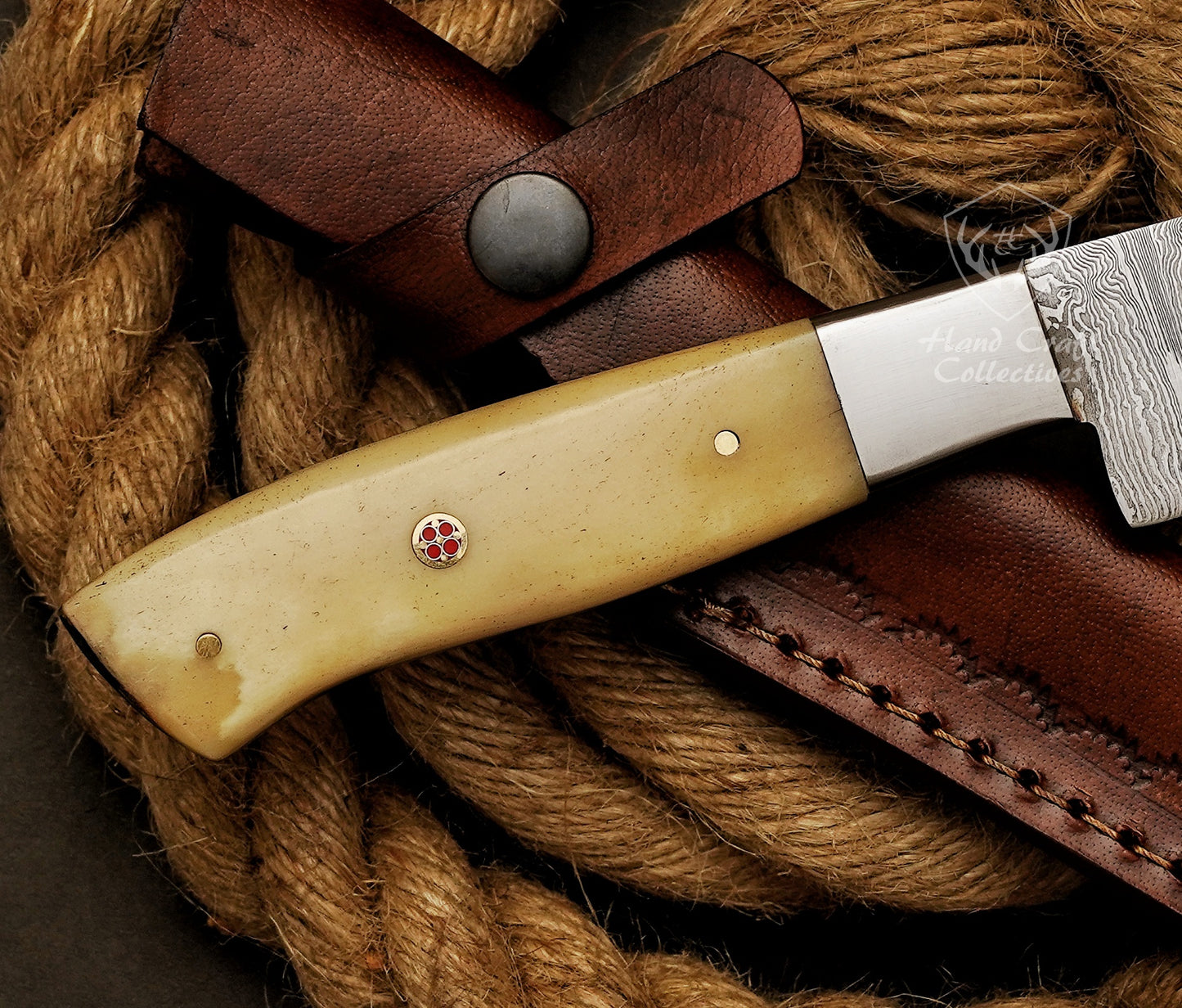 Handmade Damascus Steel Fillet Knife – 13" with Wooden Handle & Leather Sheath -3