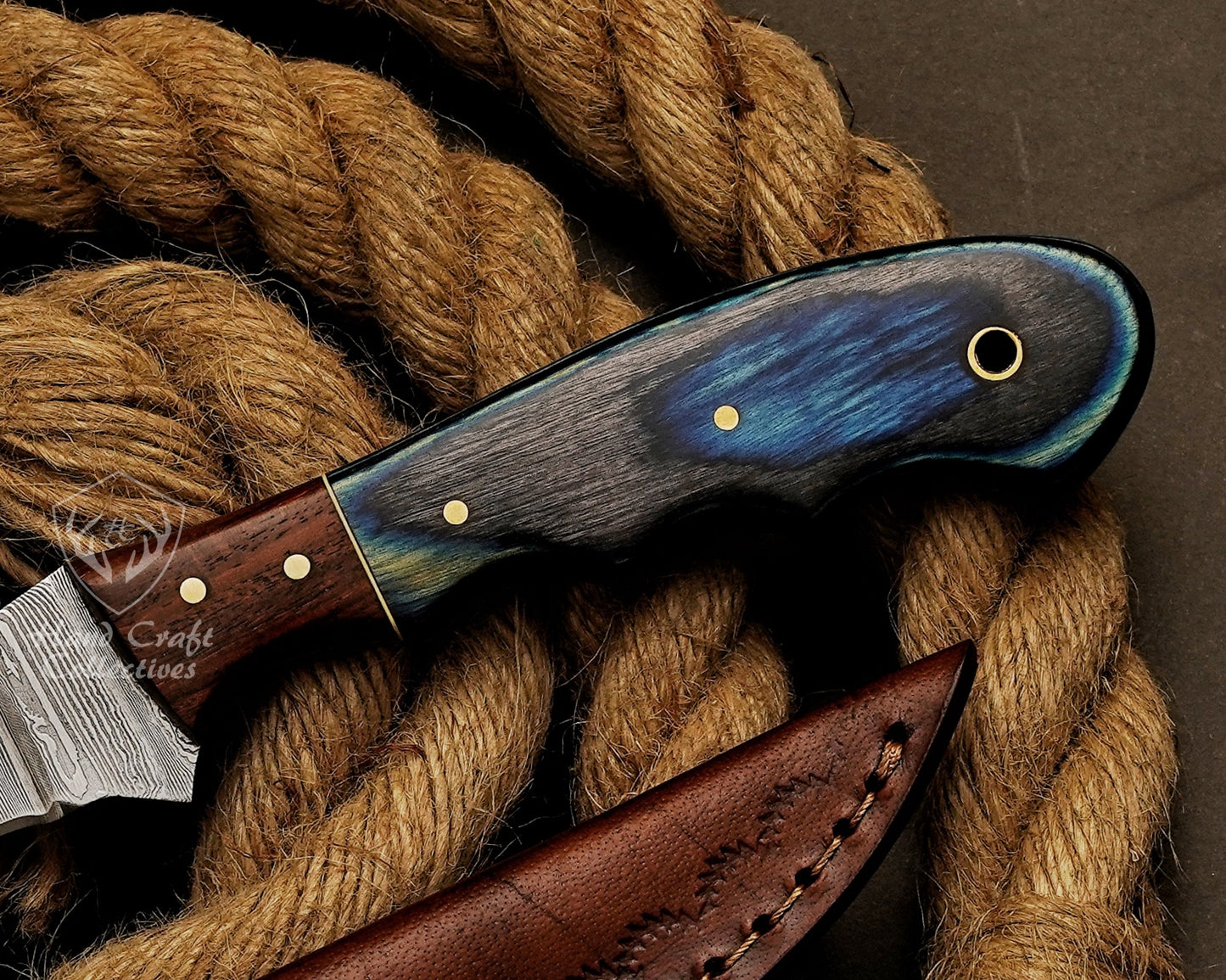 Handmade Damascus Steel Fillet Knife – 13" with Exotic Wood Handle & Leather Sheath -4