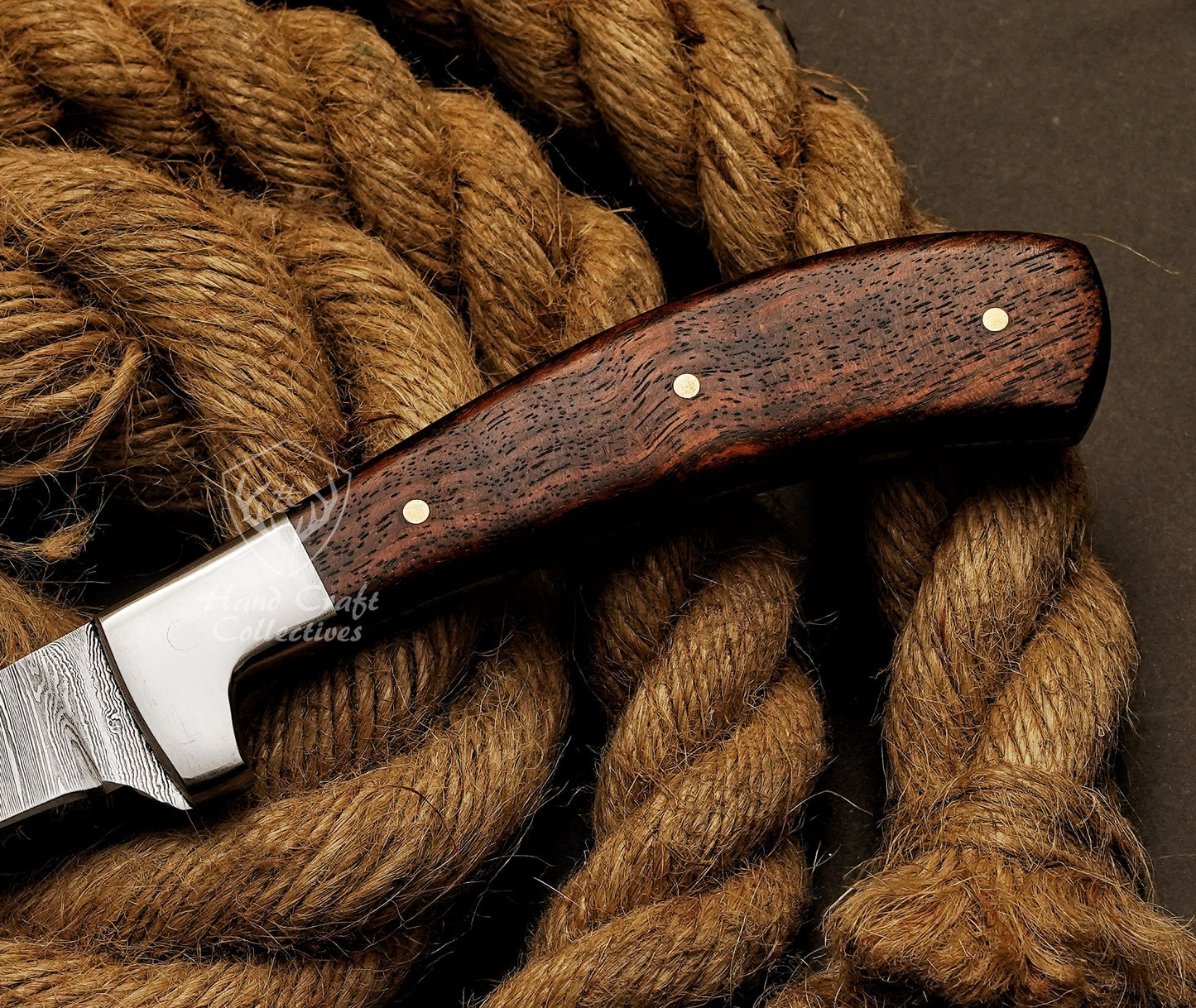 Handmade Damascus Steel Fillet Knife – 13" with Rose Wood Handle & Leather Sheath -6