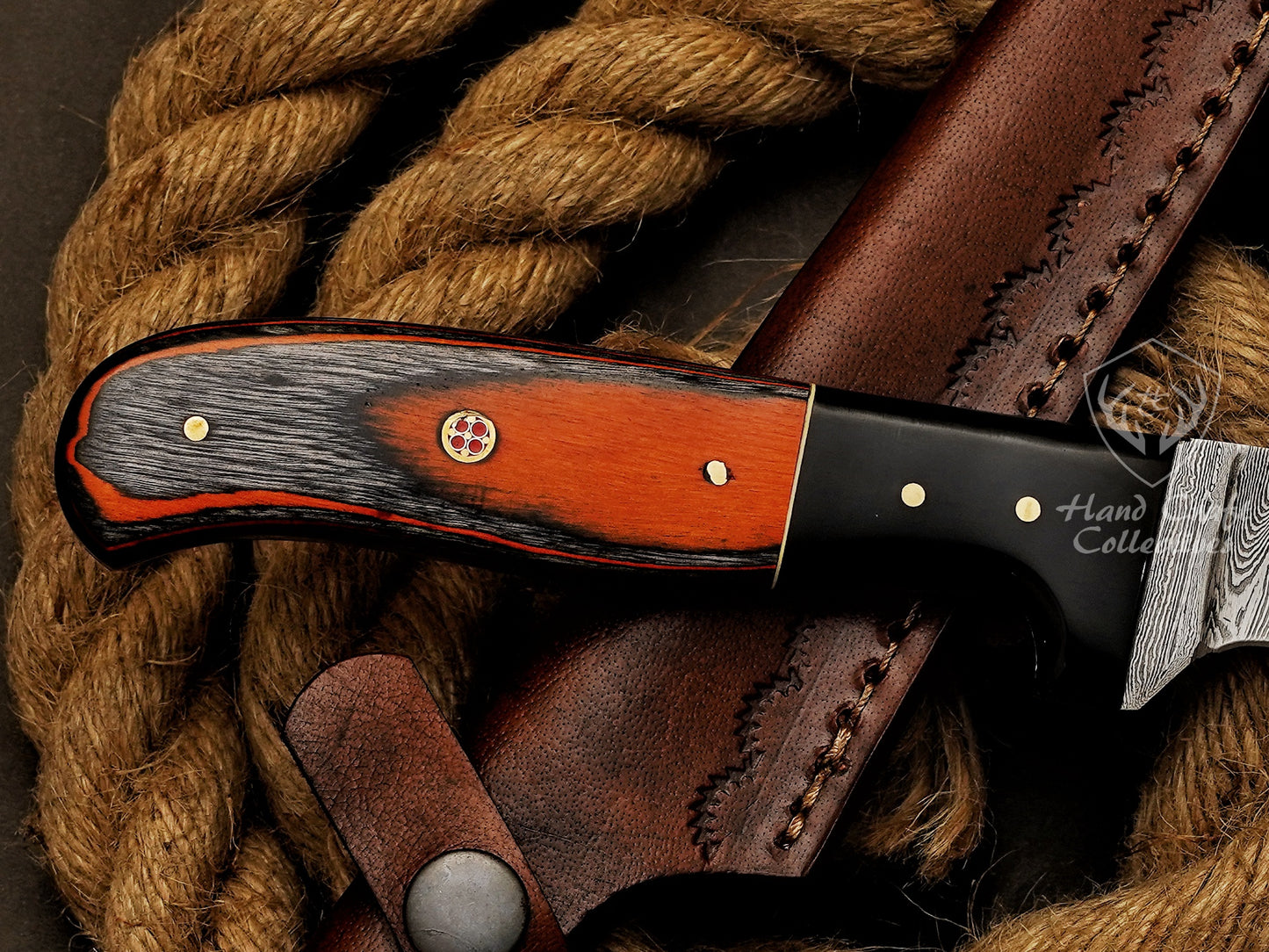 Handmade Damascus Steel Fillet Knife – 13" with Exotic Wood Handle & Leather Sheath -7