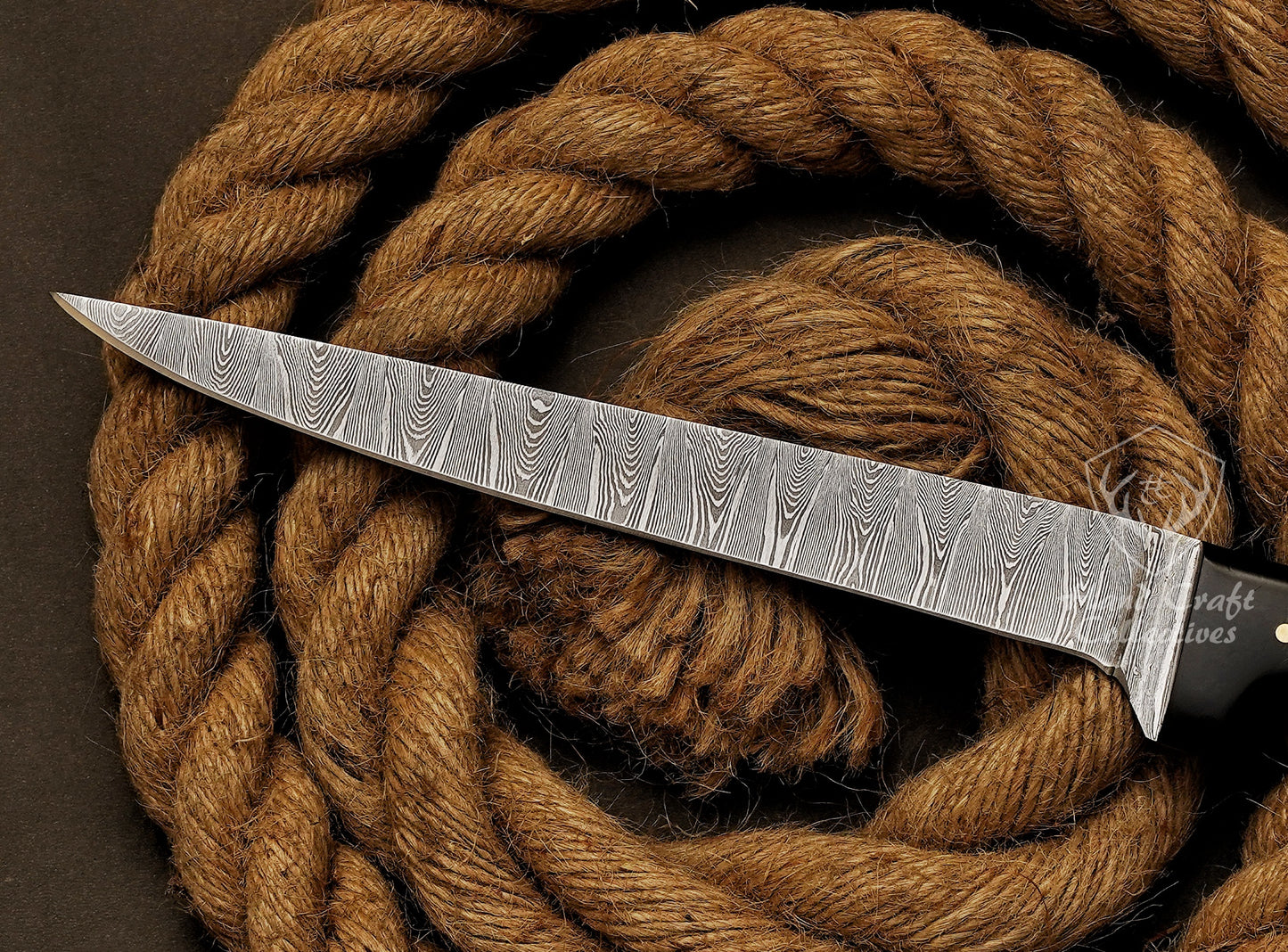 Handmade Damascus Steel Fillet Knife – 13" with Exotic Wood Handle & Leather Sheath -7
