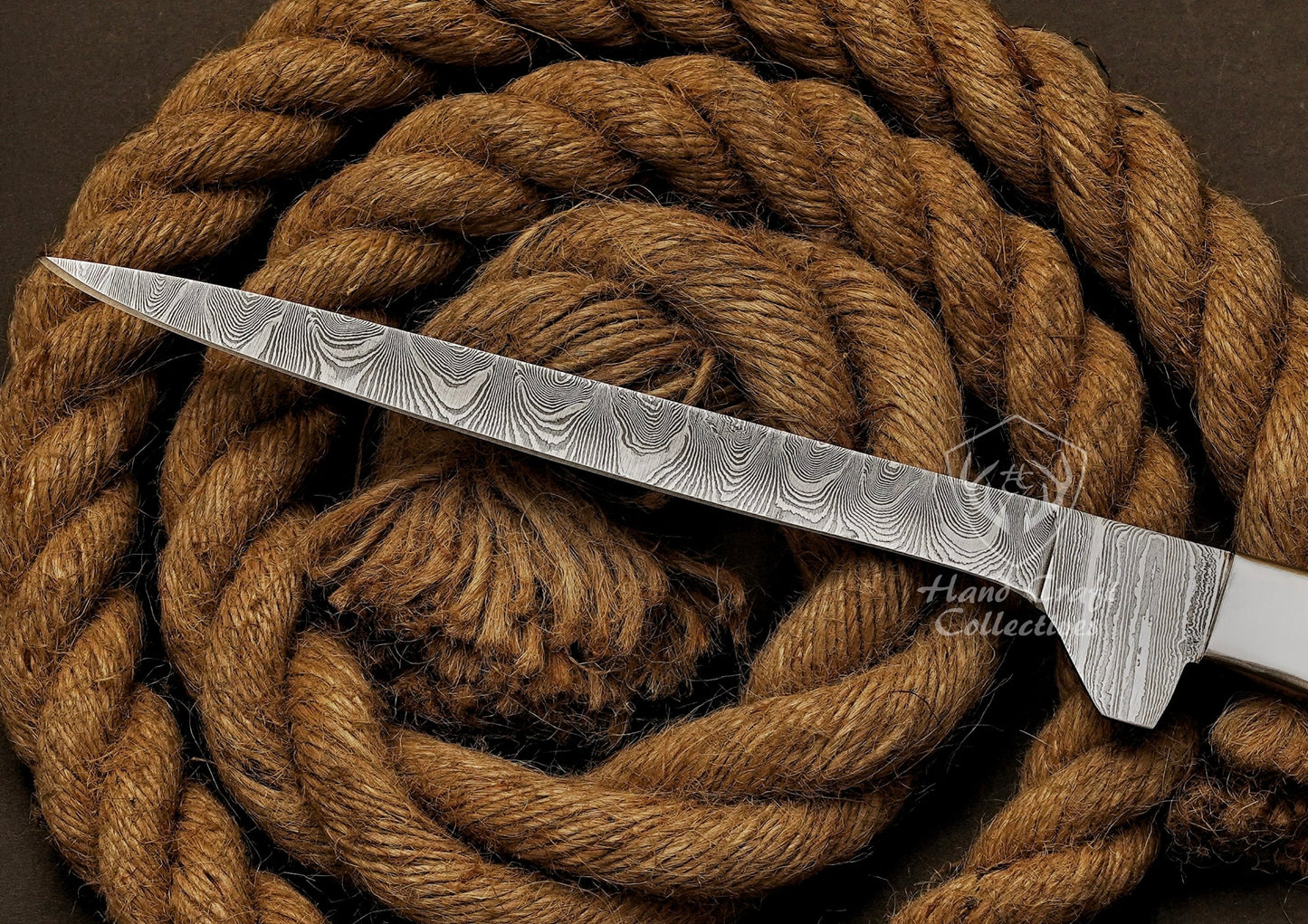 Handmade Damascus Steel Fillet Knife – 13" with Wange Wood Handle & Leather Sheath -8