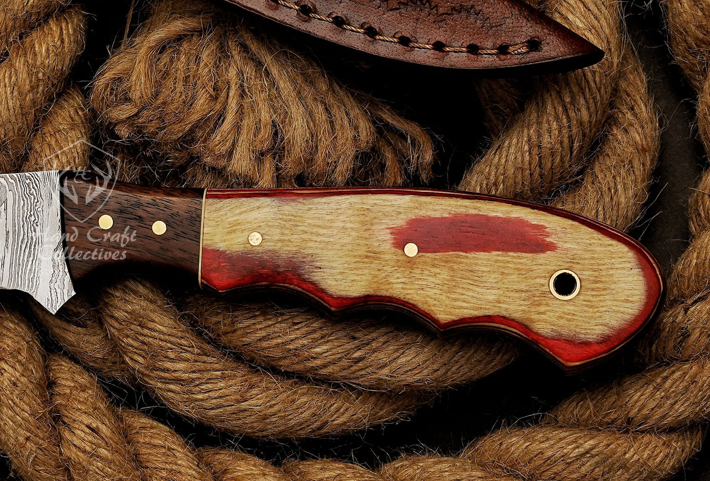 Handmade Damascus Steel Fillet Knife – 13" with Exotic Wood Handle & Leather Sheath -10