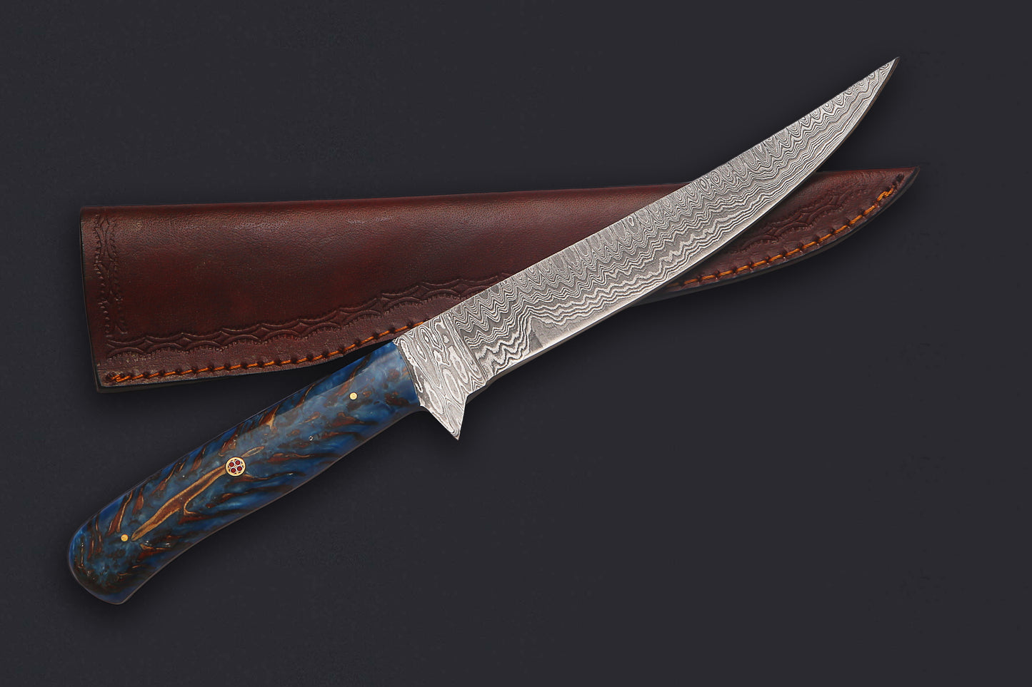 Damascus Steel Fillet Knife – 8" Blade, Pinecone Handle