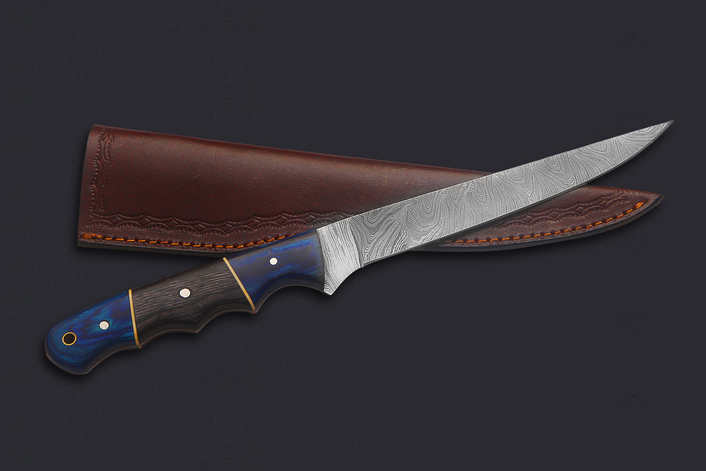Damascus Steel Fillet Knife – 8" Blade, Exotic Wood Handle