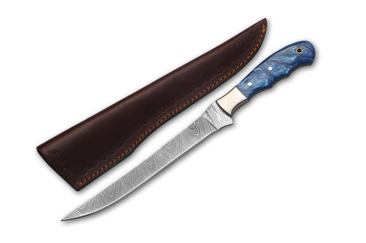 Damascus Steel Fillet Knife – 8" Blade, Resin Handle