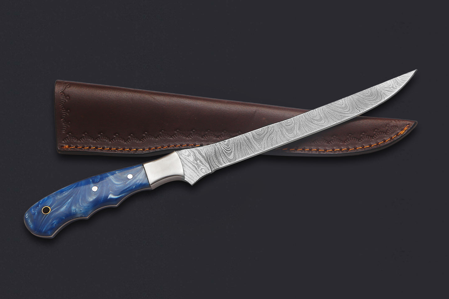 Damascus Steel Fillet Knife – 8" Blade, Resin Handle