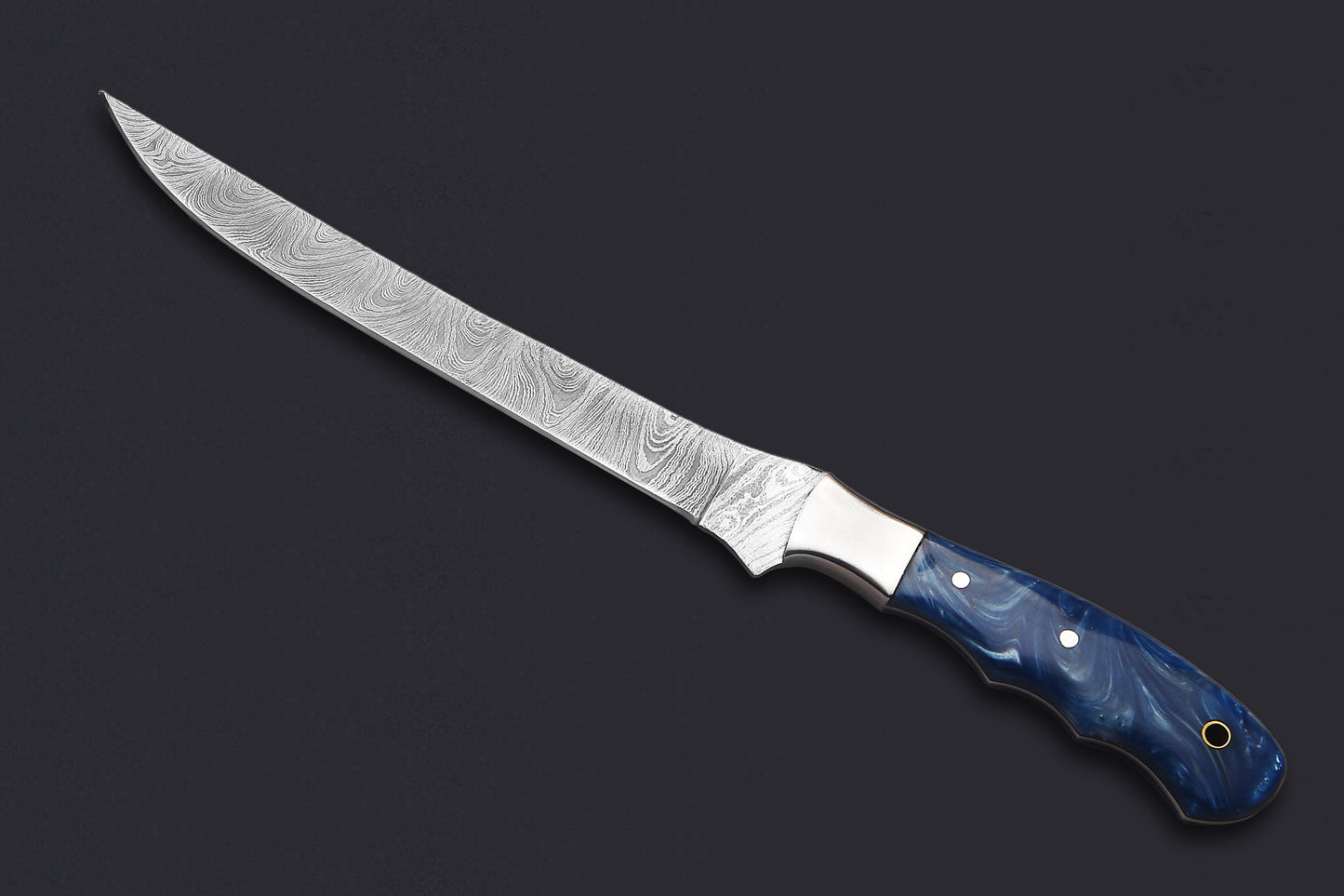 Damascus Steel Fillet Knife – 8" Blade, Resin Handle