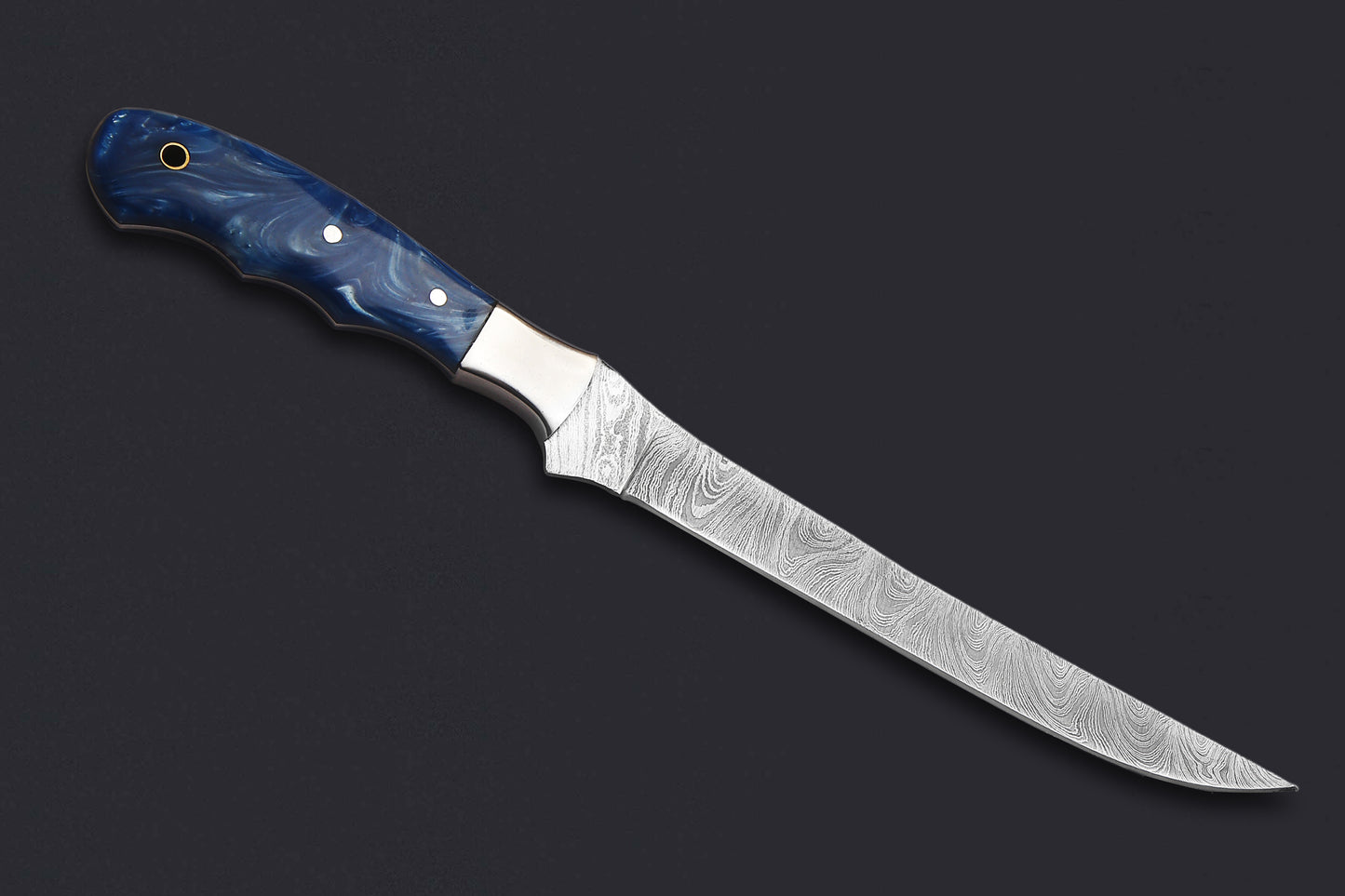 Damascus Steel Fillet Knife – 8" Blade, Resin Handle