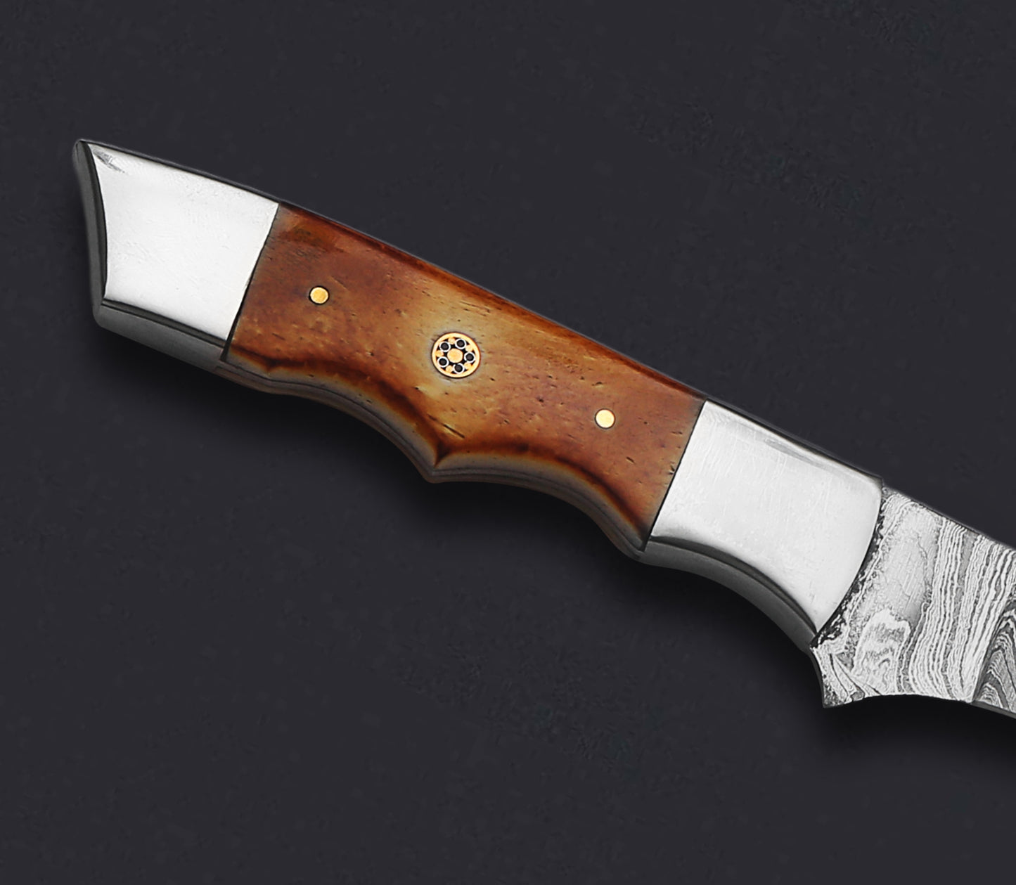 Damascus Steel Fillet Knife – 8" Blade, Burnt Camel Bone Handle
