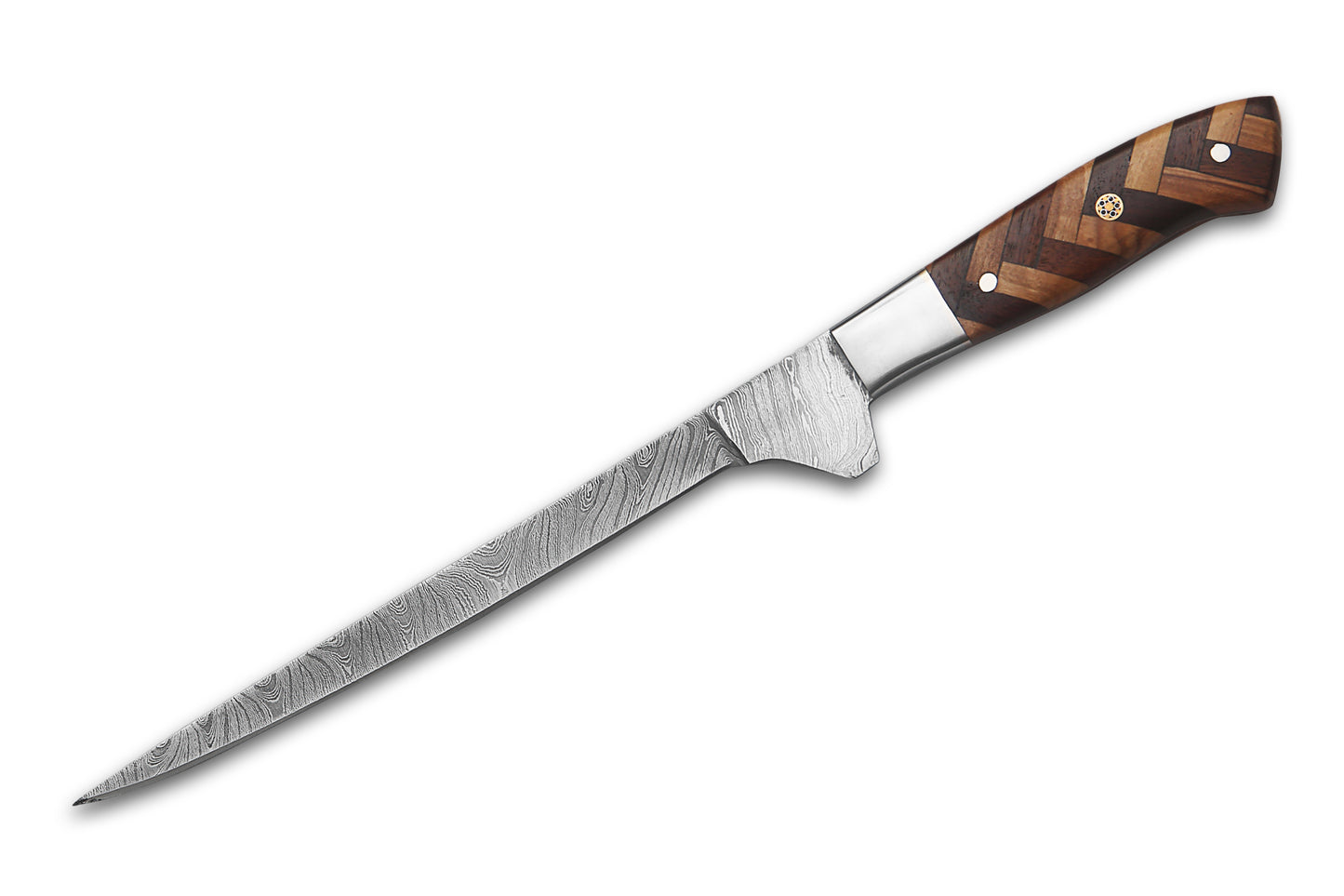 Damascus Steel Fillet Knife – 7" Blade, Rosewood & Olivewood Handle