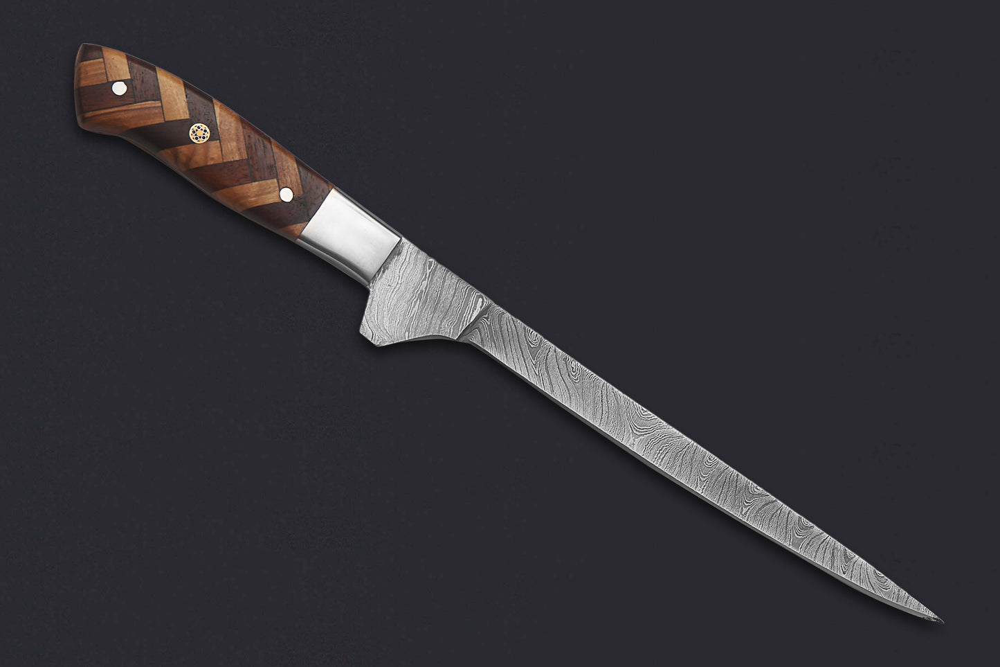 Damascus Steel Fillet Knife – 7" Blade, Rosewood & Olivewood Handle