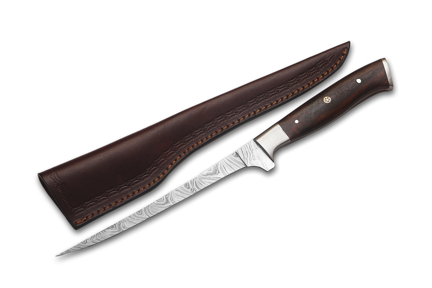 Damascus Steel Fillet Knife – 7" Blade, Rosewood Handle
