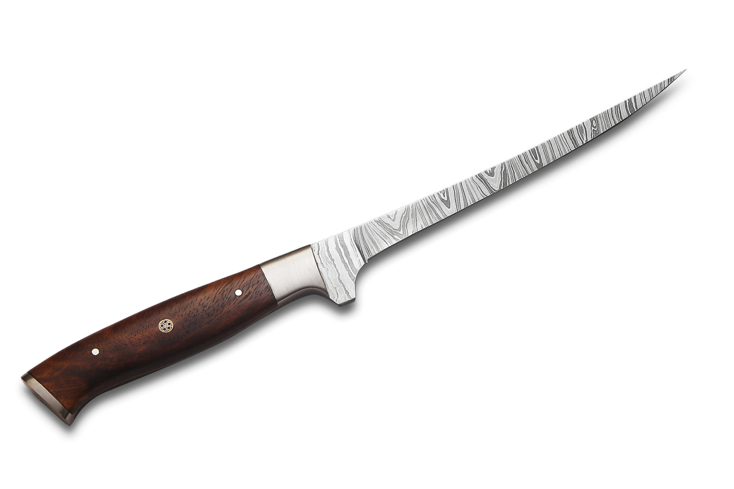 Damascus Steel Fillet Knife – 7" Blade, Rosewood Handle