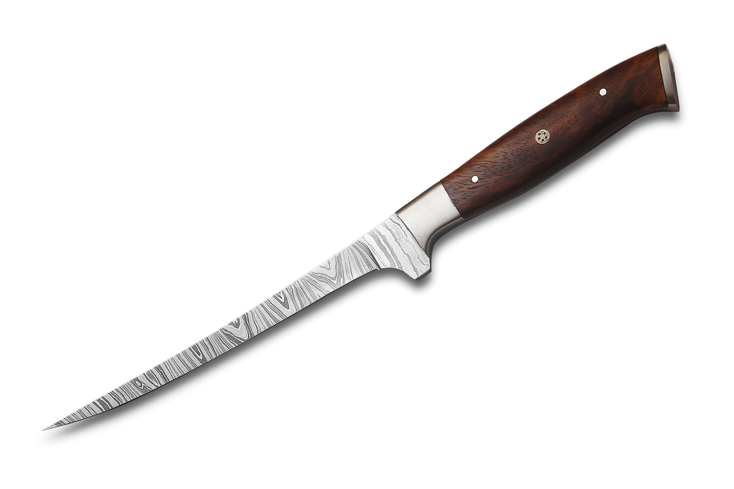 Damascus Steel Fillet Knife – 7" Blade, Rosewood Handle