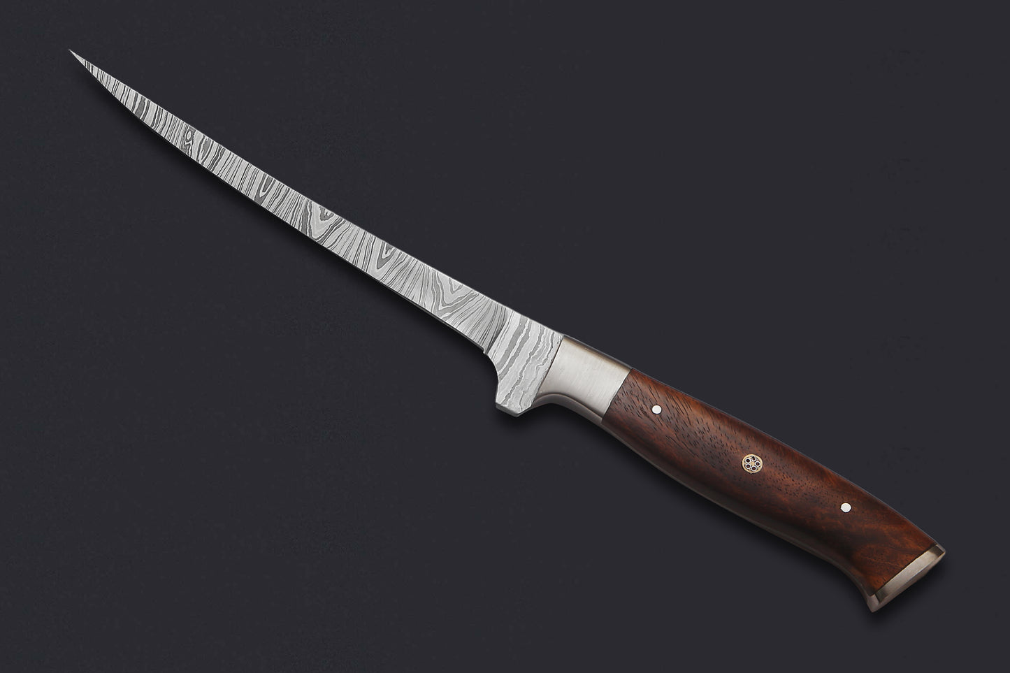 Damascus Steel Fillet Knife – 7" Blade, Rosewood Handle