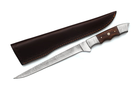 Damascus Steel Fillet Knife – 8" Blade, Rosewood Handle