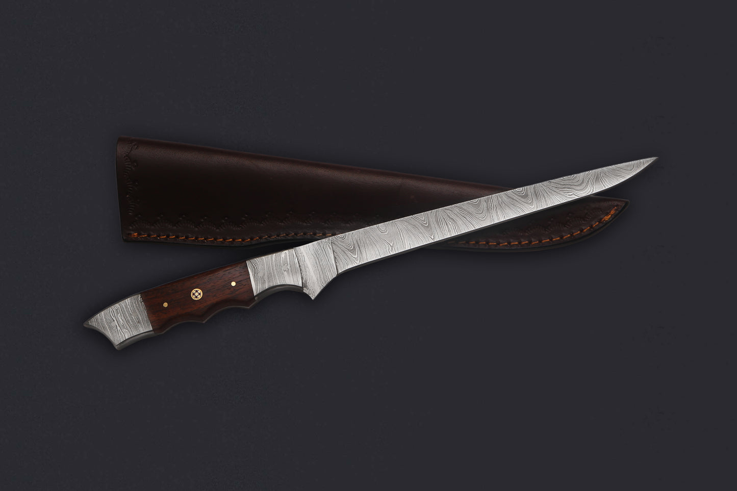 Damascus Steel Fillet Knife – 8" Blade, Rosewood Handle