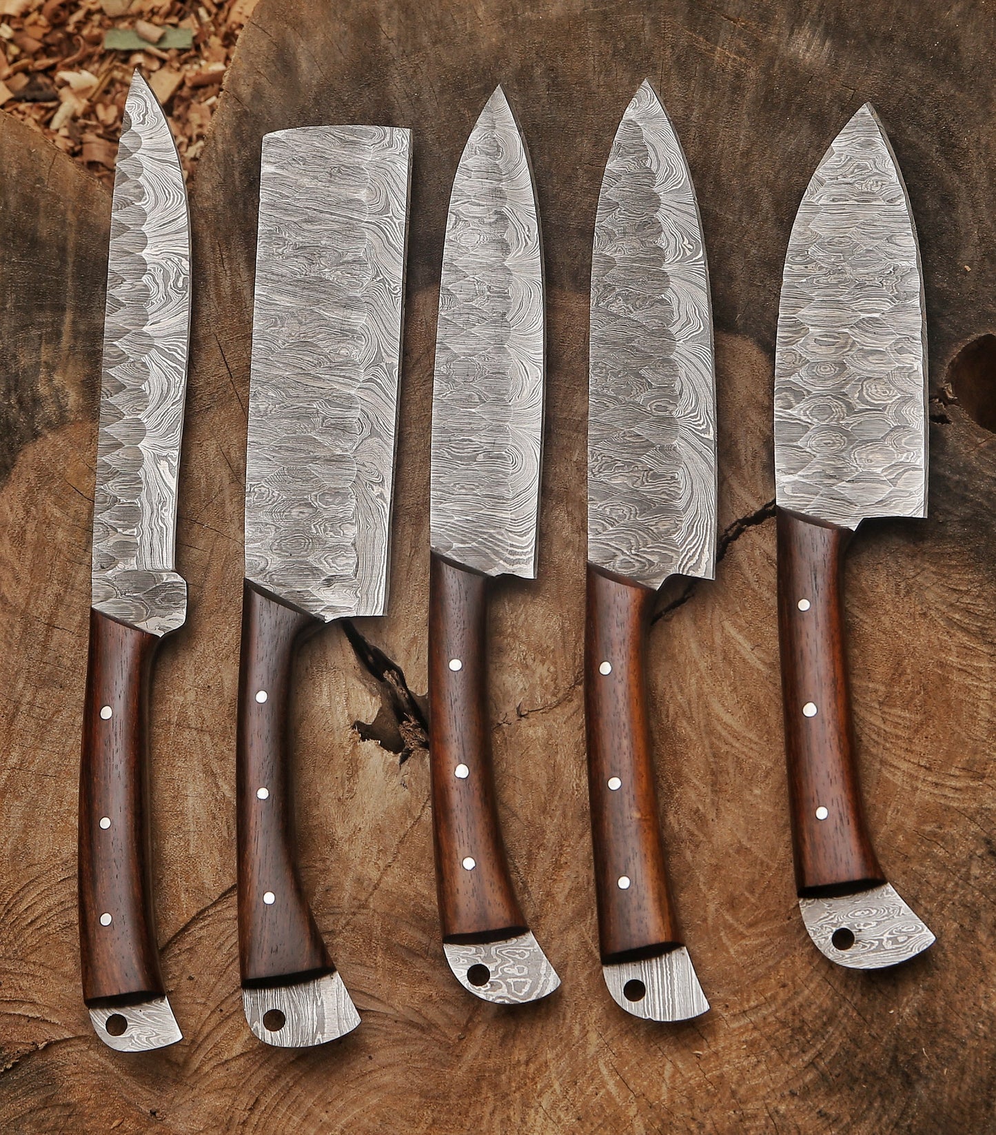 Handmade Damascus Steel Chef Knife Set – Rosewood Handle, 9–13 Inch