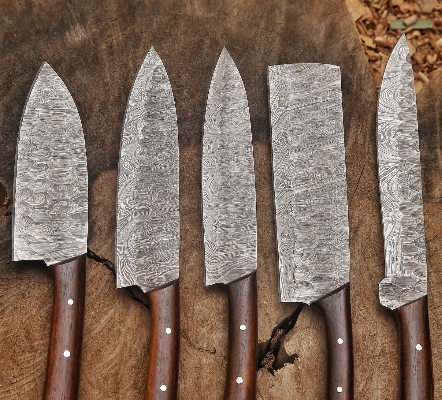 Handmade Damascus Steel Chef Knife Set – Rosewood Handle, 9–13 Inch