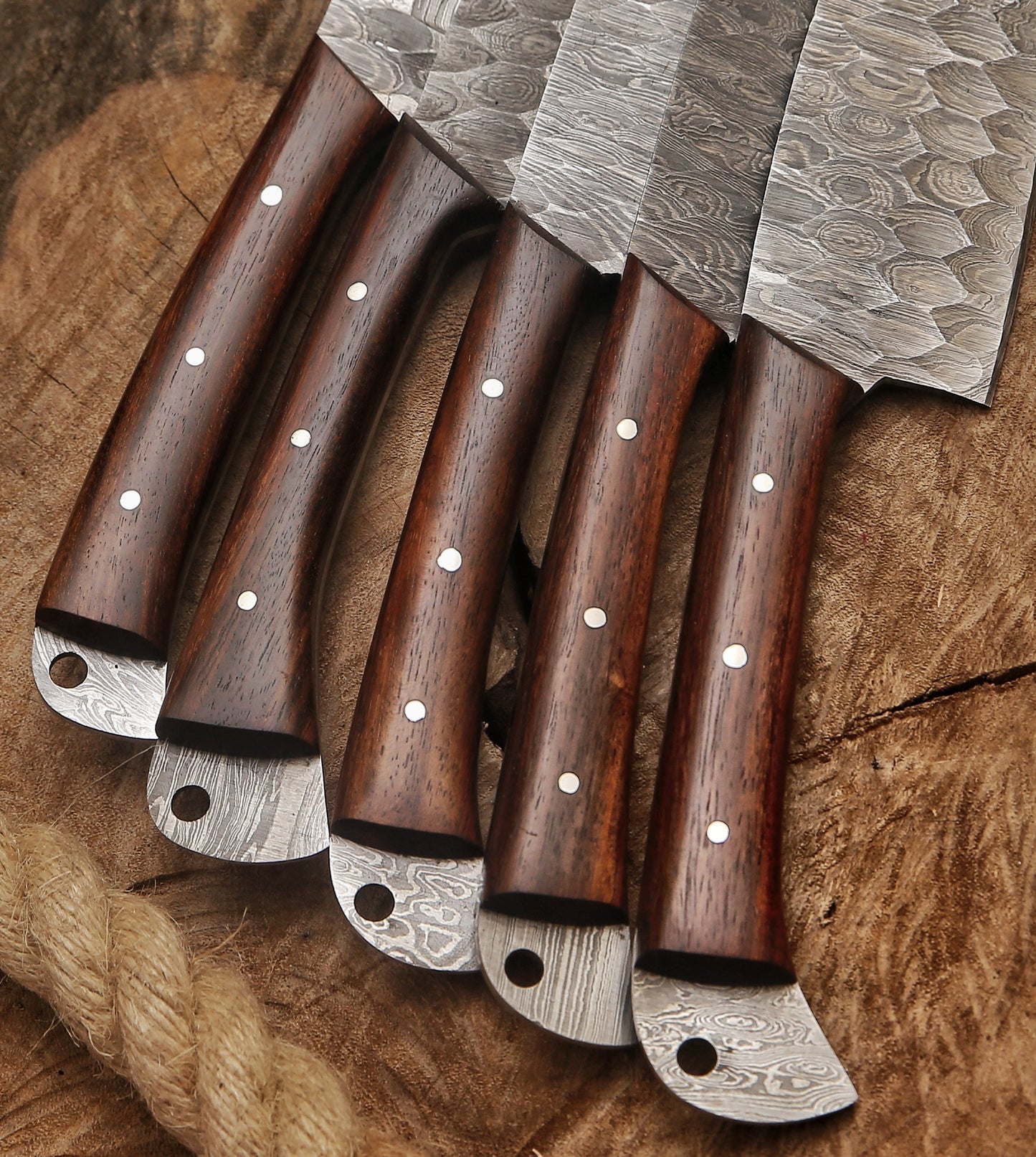 Handmade Damascus Steel Chef Knife Set – Rosewood Handle, 9–13 Inch