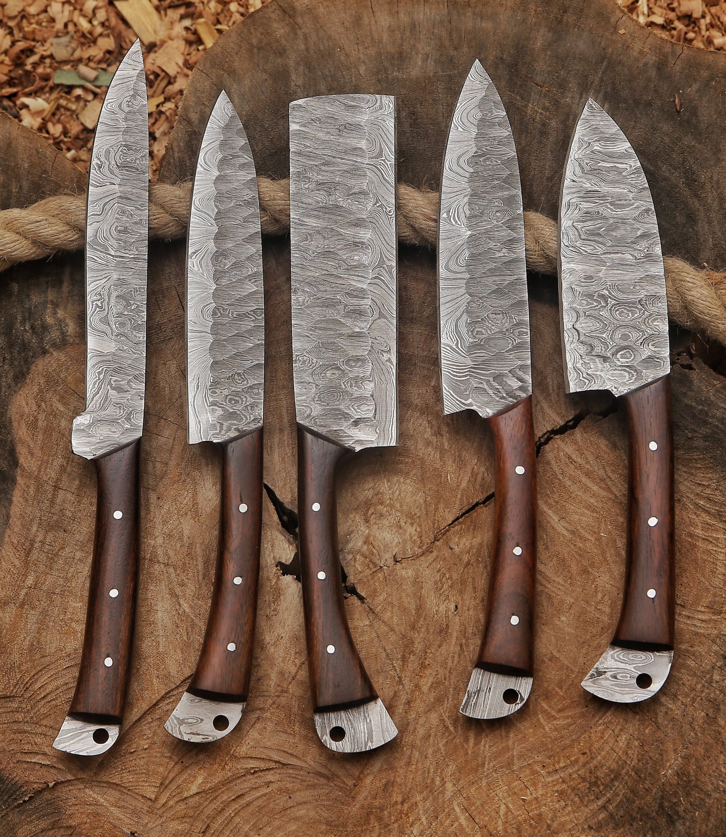 Handmade Damascus Steel Chef Knife Set – Rosewood Handle, 9–13 Inch
