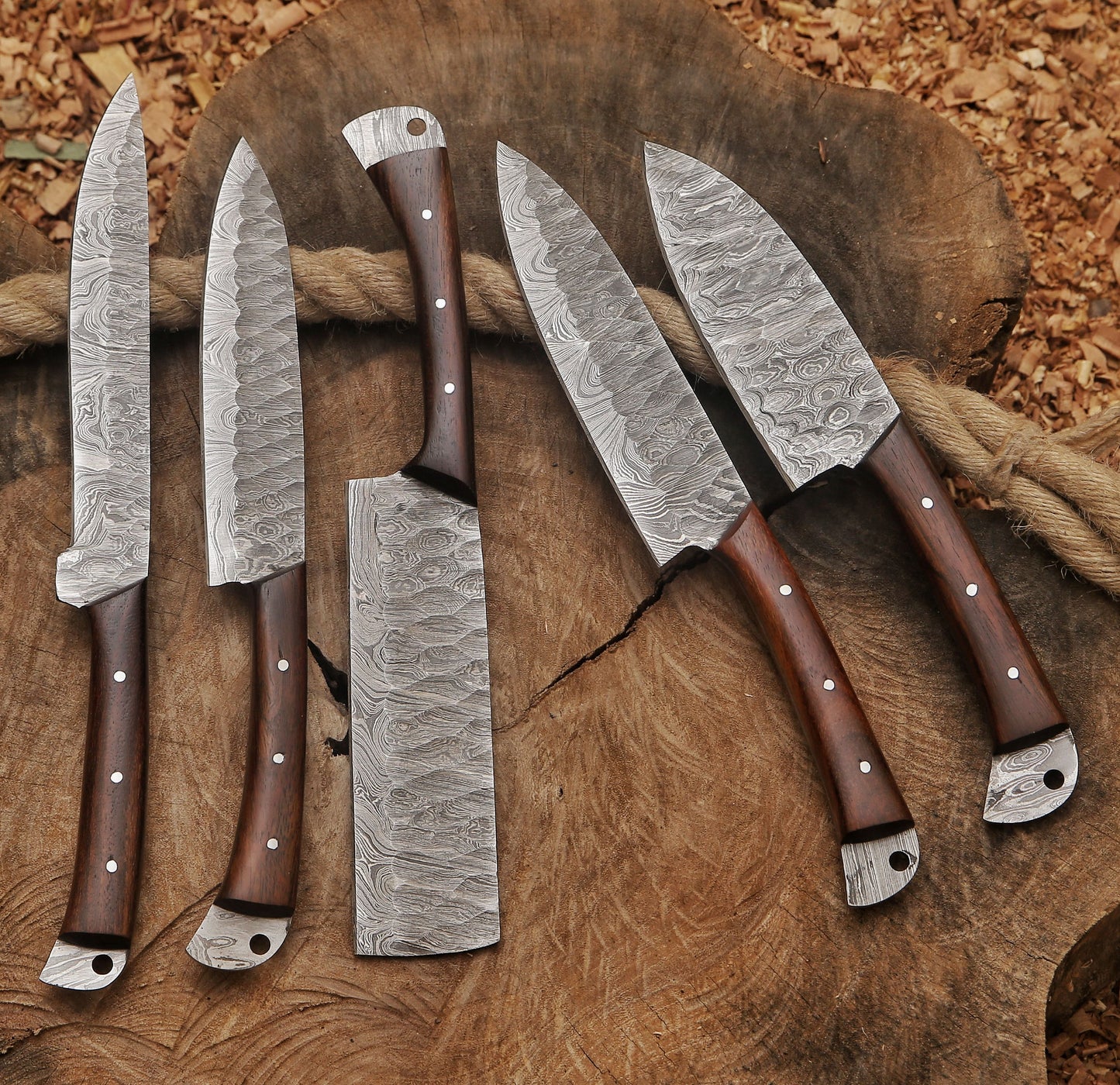 Handmade Damascus Steel Chef Knife Set – Rosewood Handle, 9–13 Inch
