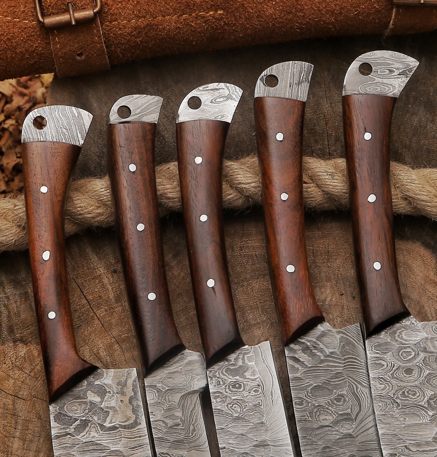 Handmade Damascus Steel Chef Knife Set – Rosewood Handle, 9–13 Inch