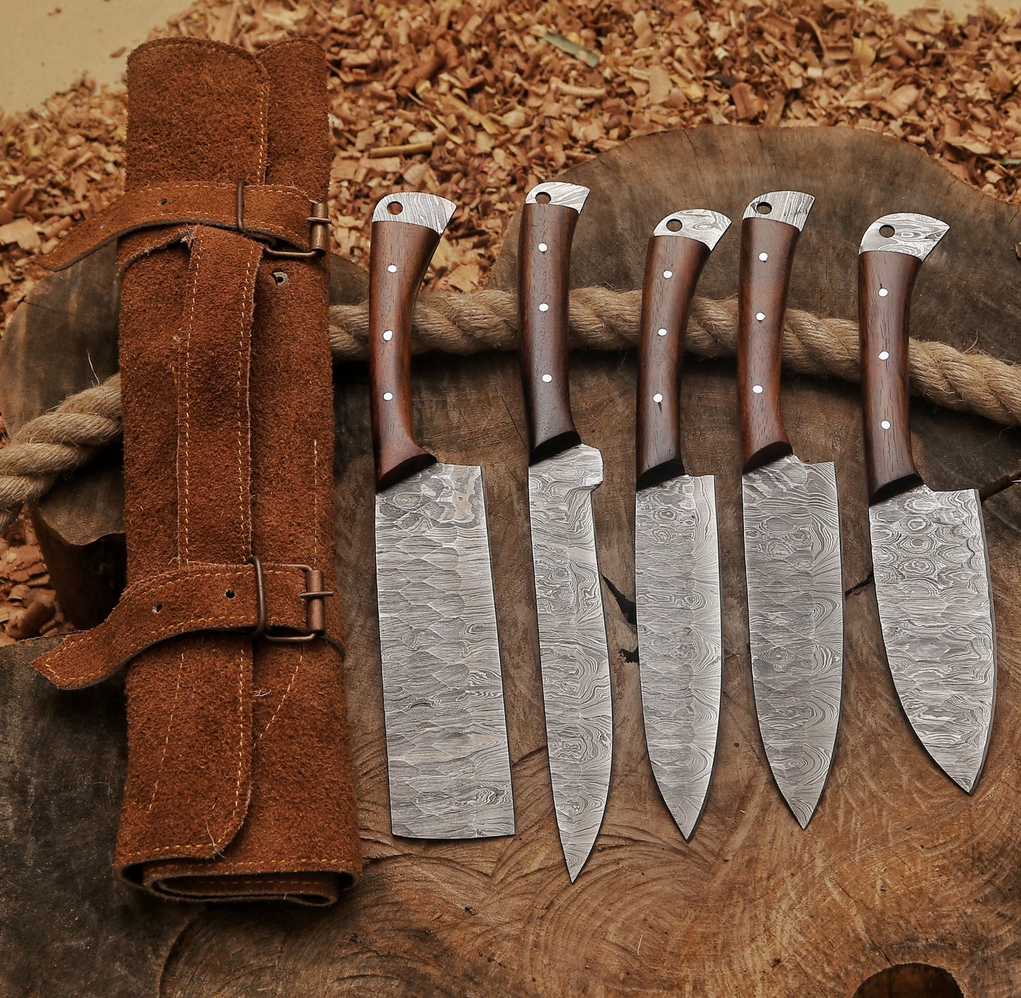 Handmade Damascus Steel Chef Knife Set – Rosewood Handle, 9–13 Inch