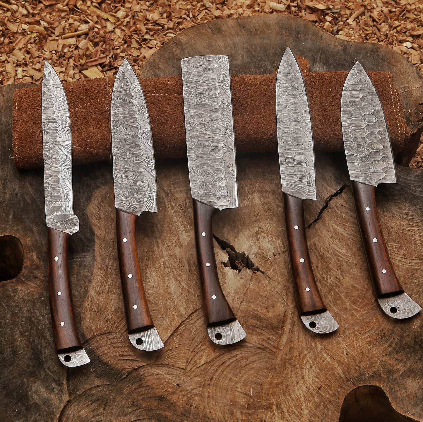 Handmade Damascus Steel Chef Knife Set – Rosewood Handle, 9–13 Inch