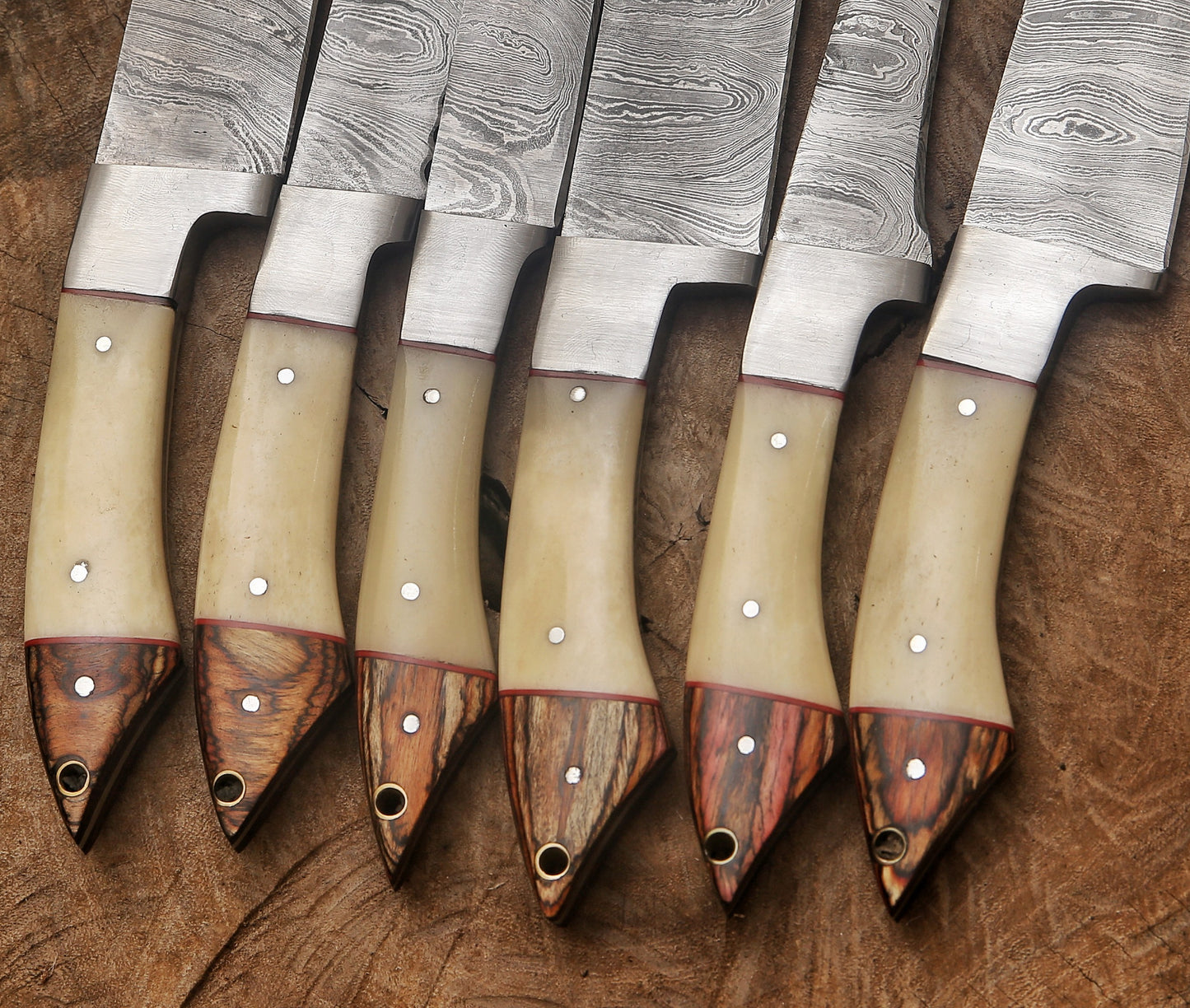 Custom Handmade Damascus Steel Chef Knife Set – Camel Bone & Exotic Wood Handle