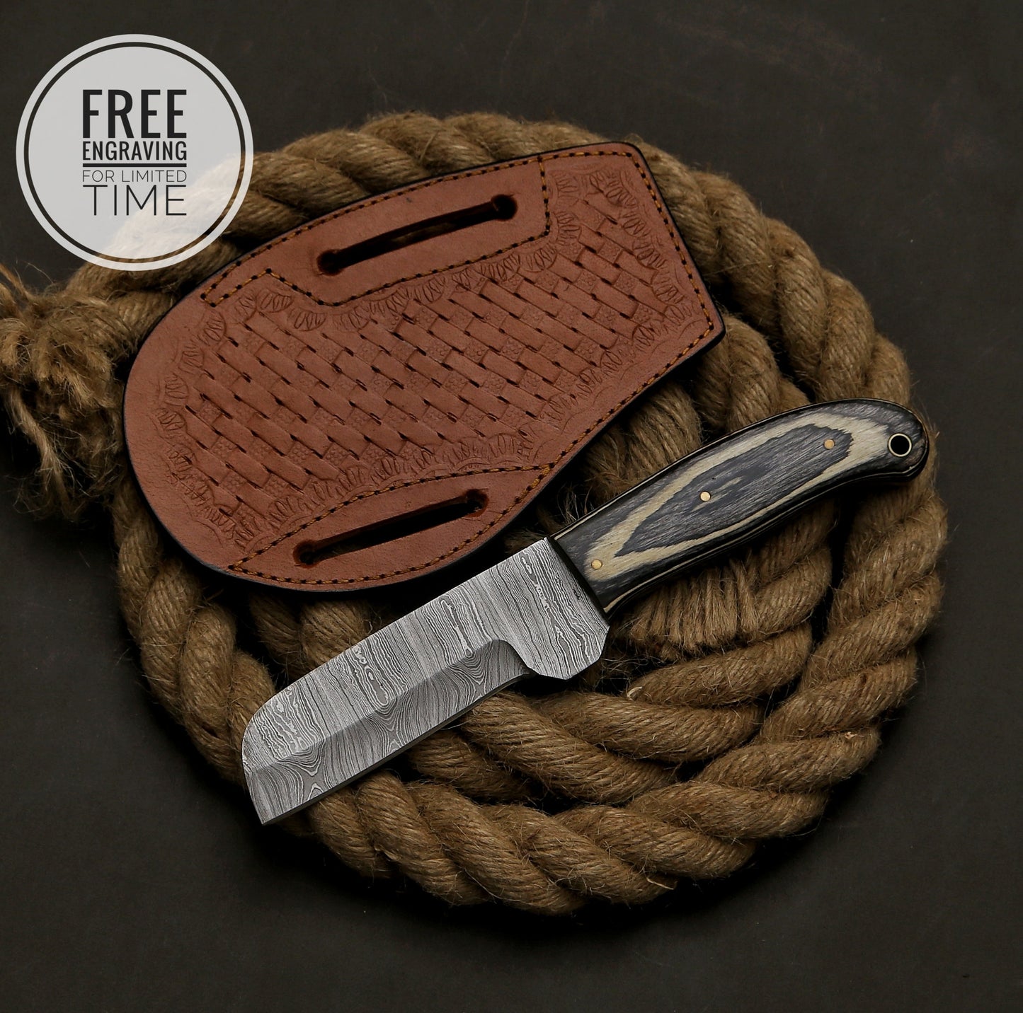 8" Custom Handmade Damascus Steel Bull Cutter Knife With Pure Leather Sheath Gift For Cowboy Gift For Dad Personalized Bull Cutter Knife