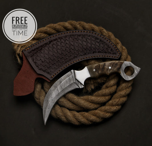 Custom Karambit Damascus Hunting Knife, Hand Forged Damascus Bowie Knife, Damascus Steel Hunting Karambit, Custom Gift For Husband,2024 Gift