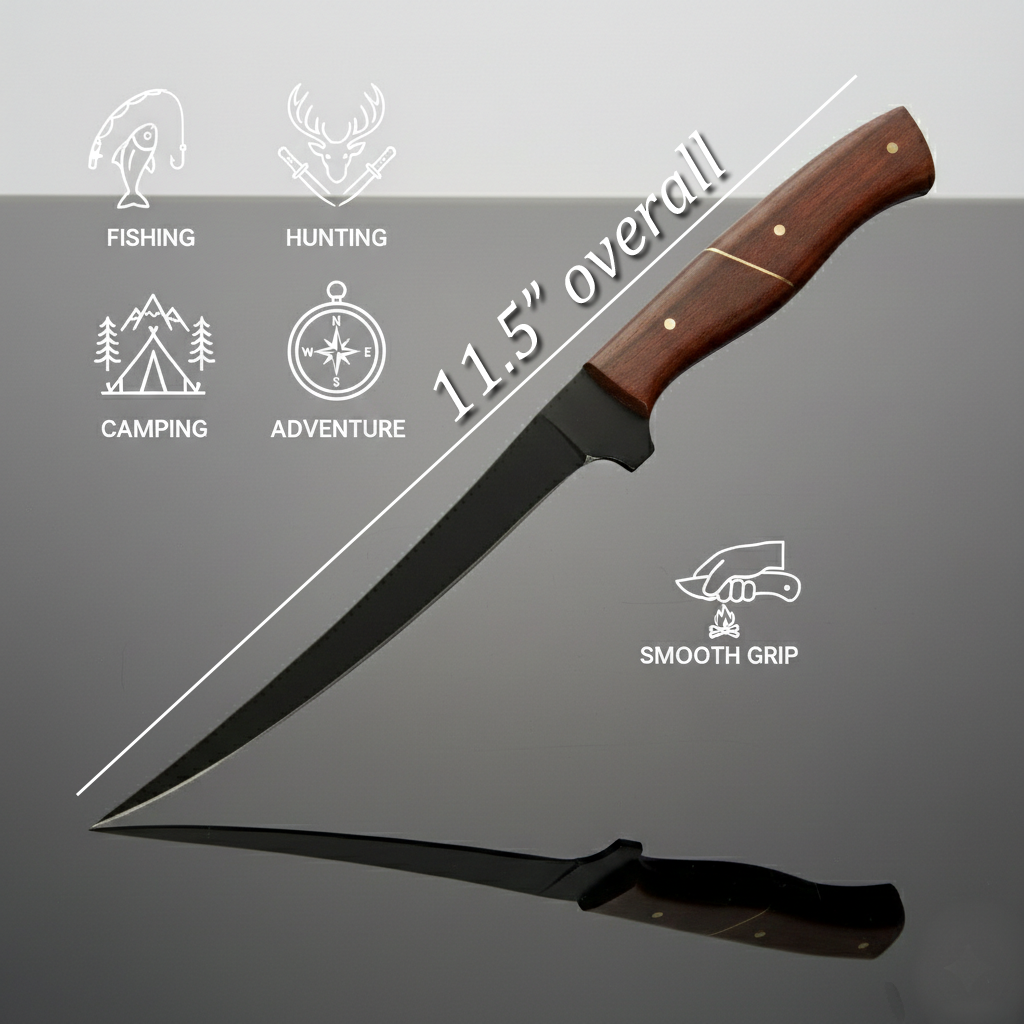 3 Pc Handmade Carbon Steel Powder coated Fillet Knife set With Leather Roll kit best Anniversary Gift for Men (Copy)