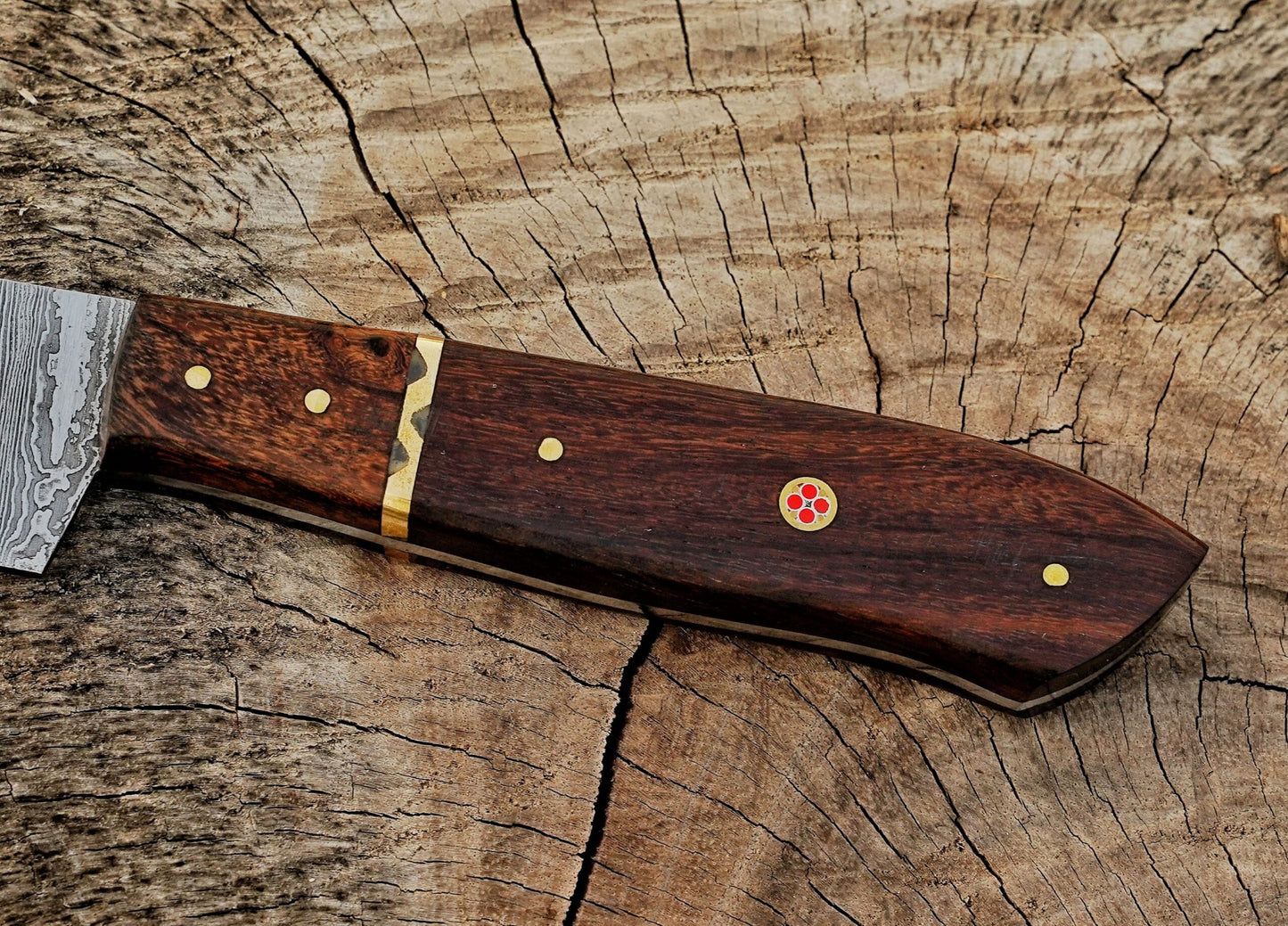 Handmade Damascus Steel Fillet Knife – 13" with Rose Wood Handle & Leather Sheath UF-21