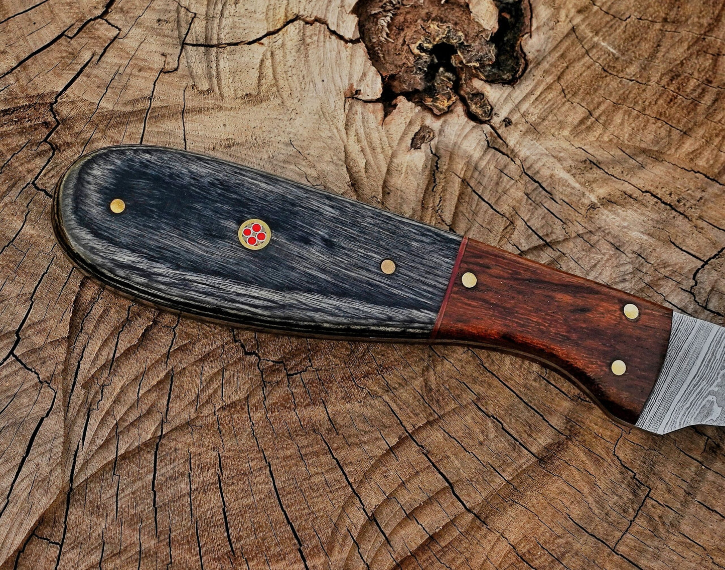 Handmade Damascus Steel Fillet Knife – 13" with rose & exotic wood Handle & Leather Sheath UF-22