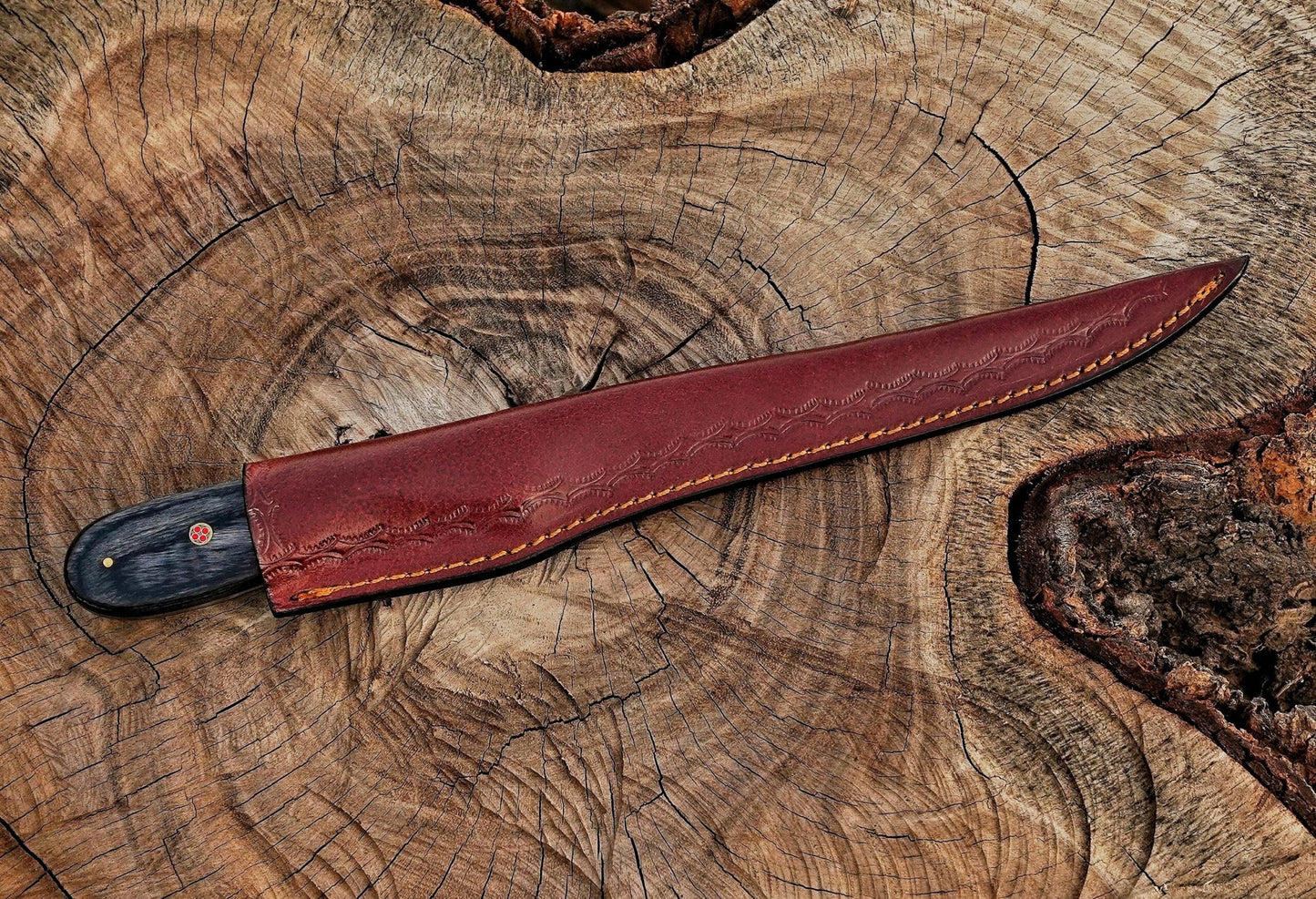 Handmade Stainless Steel Fillet Knife – 12" with Pakka Wood Handle & Leather Sheath UF-32