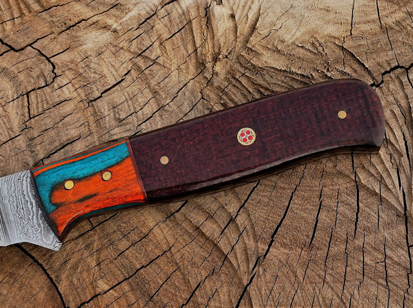Handmade Damascus Steel Fillet Knife – 13" with Exotic & Micarta Wood Handle & Leather Sheath UF-31