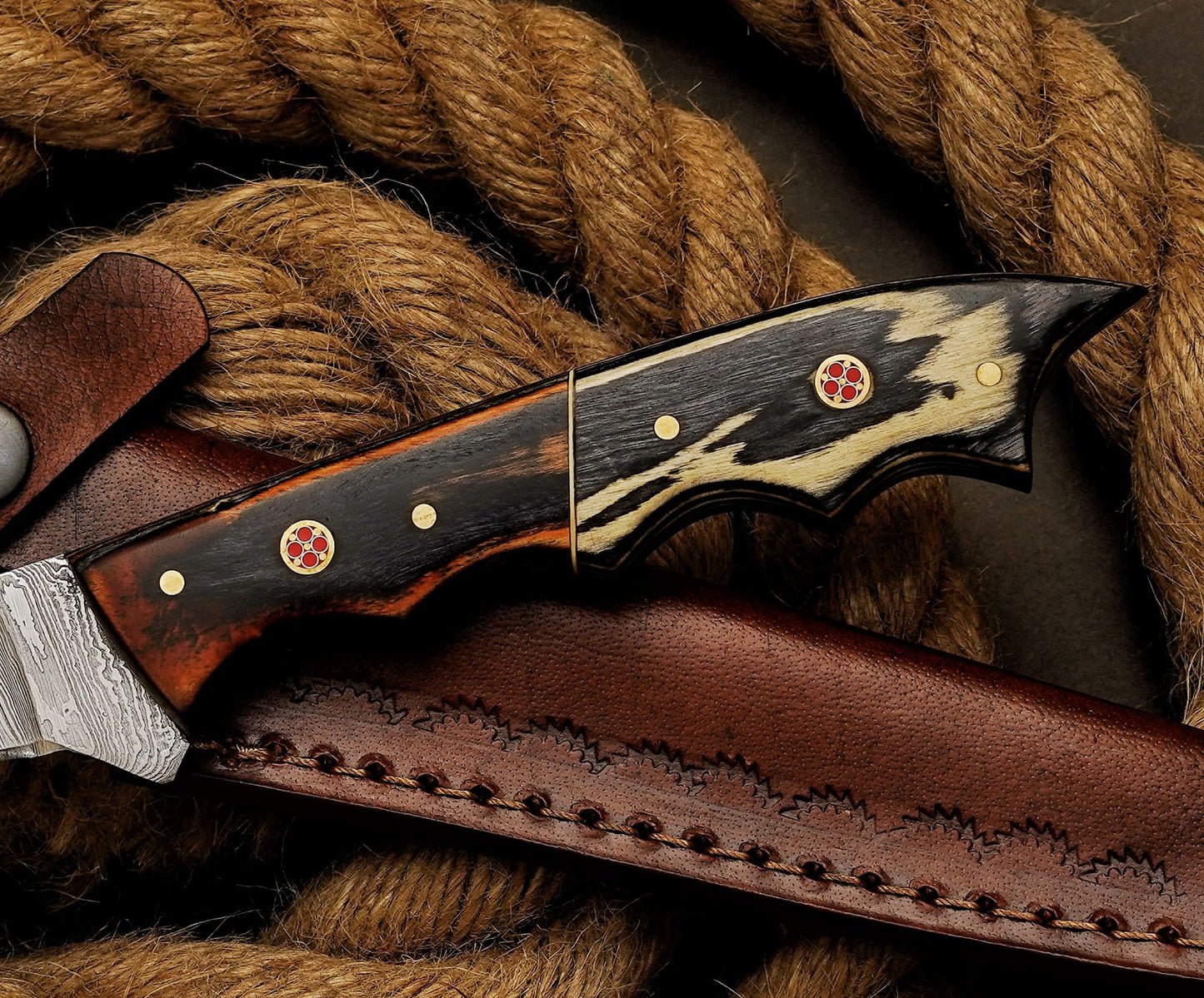 Handmade Damascus Steel Fillet Knife – 13" with Exotic Wood Handle & Leather Sheath