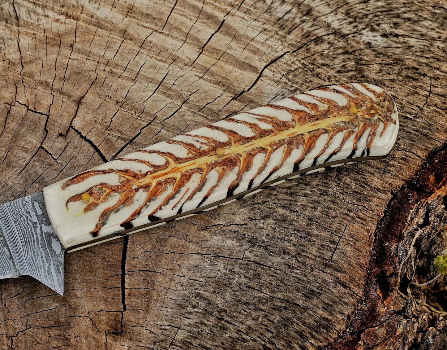 Handmade Damascus Steel Fillet Knife – 13" with Resin Wood Handle & Leather Sheath UF-30