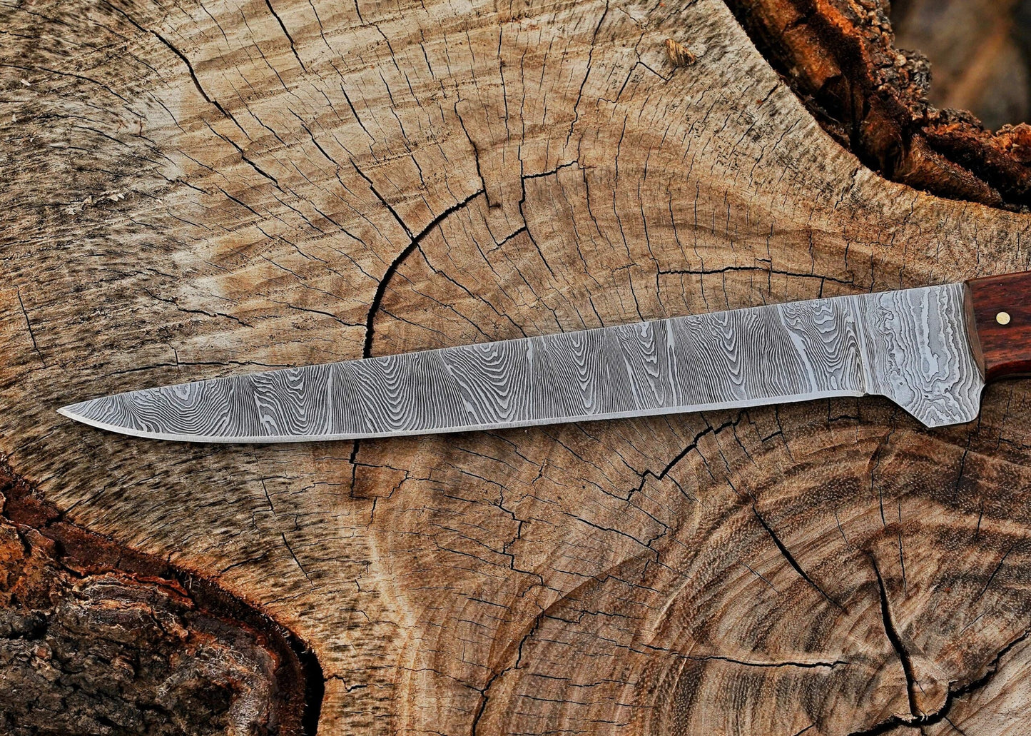 Handmade Damascus Steel Fillet Knife – 13" with Ram Horn & Rose Wood Handle & Leather Sheath UF-25