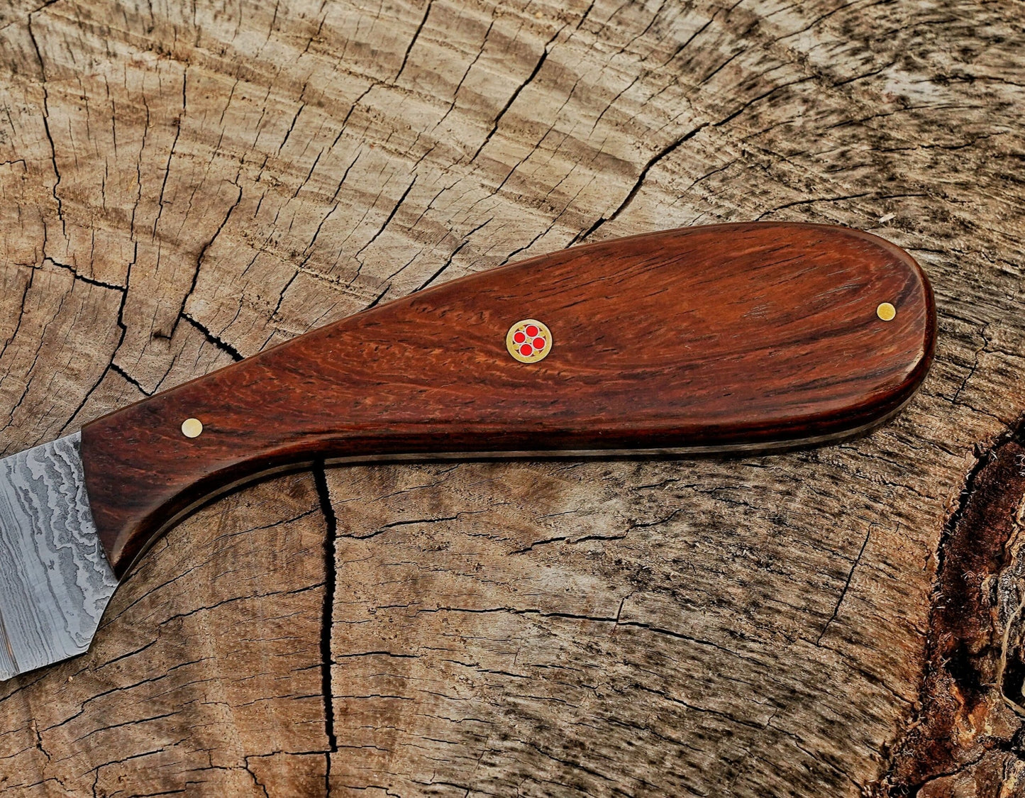 Handmade Damascus Steel Fillet Knife – 13" with Rose Wood Handle & Leather Sheath UF-26