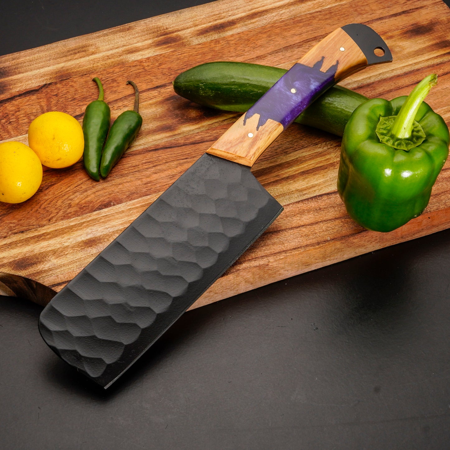 Handmade Carbon Steel Chef Knife Set – Powder Coated Blade with Wood & Resin Handle