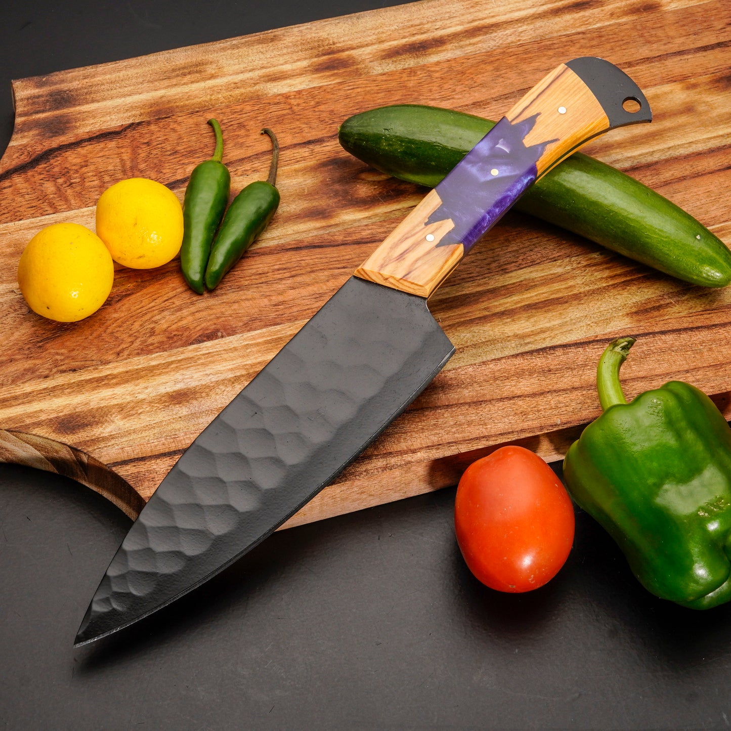 Handmade Carbon Steel Chef Knife Set – Powder Coated Blade with Wood & Resin Handle