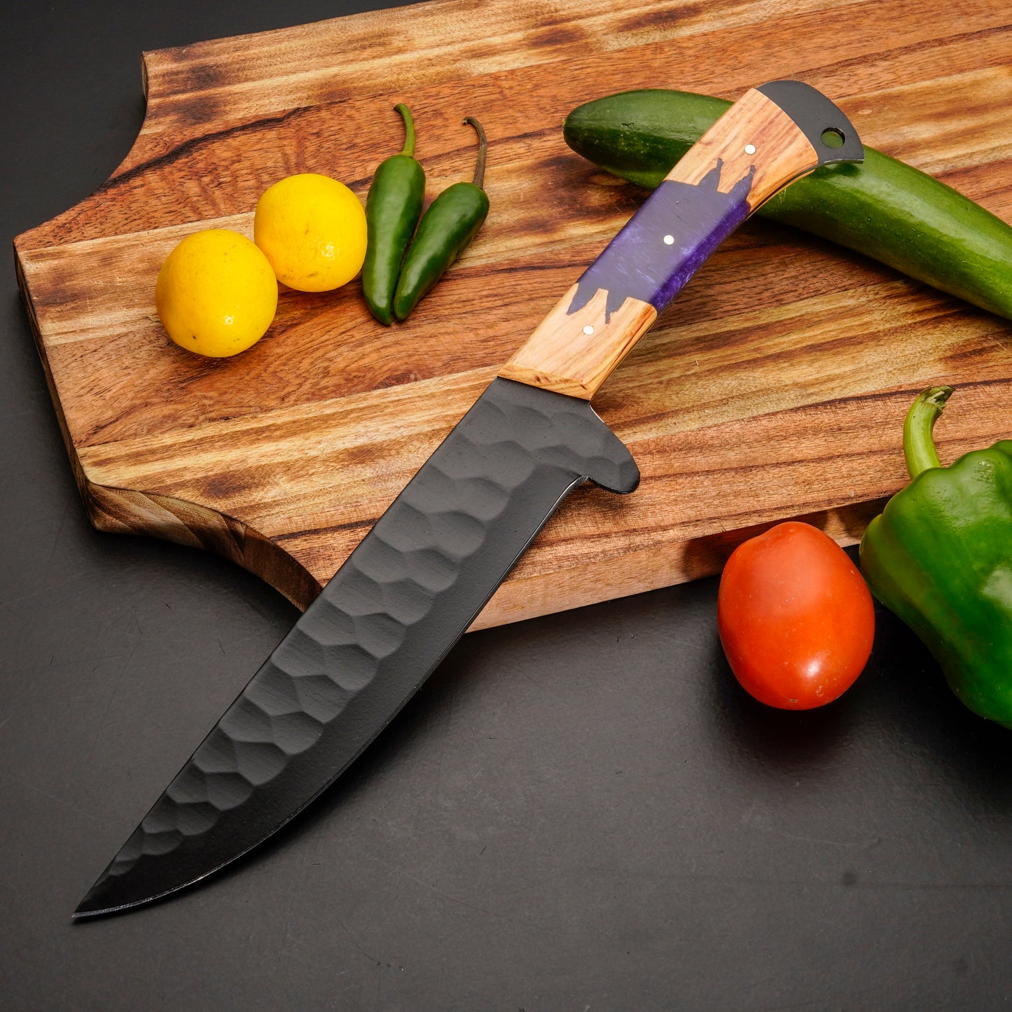Handmade Carbon Steel Chef Knife Set – Powder Coated Blade with Wood & Resin Handle