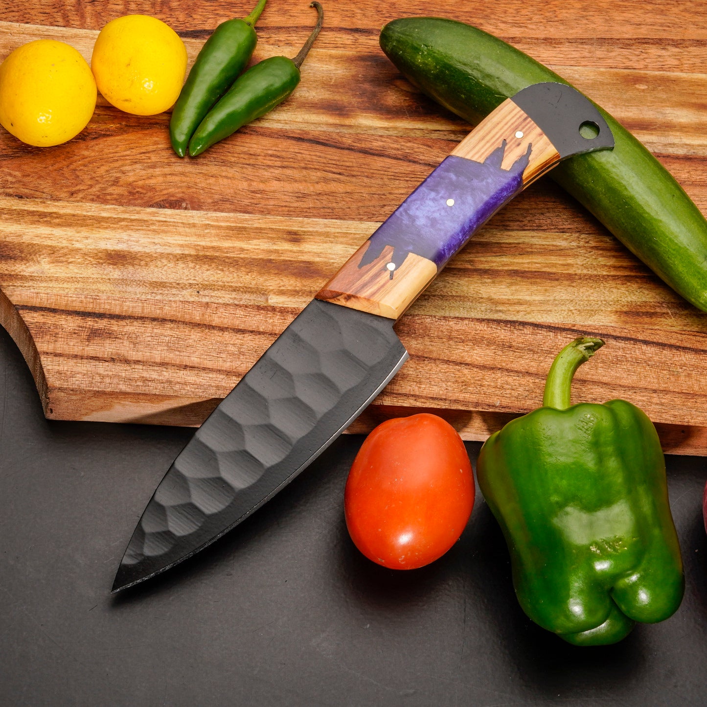 Handmade Carbon Steel Chef Knife Set – Powder Coated Blade with Wood & Resin Handle
