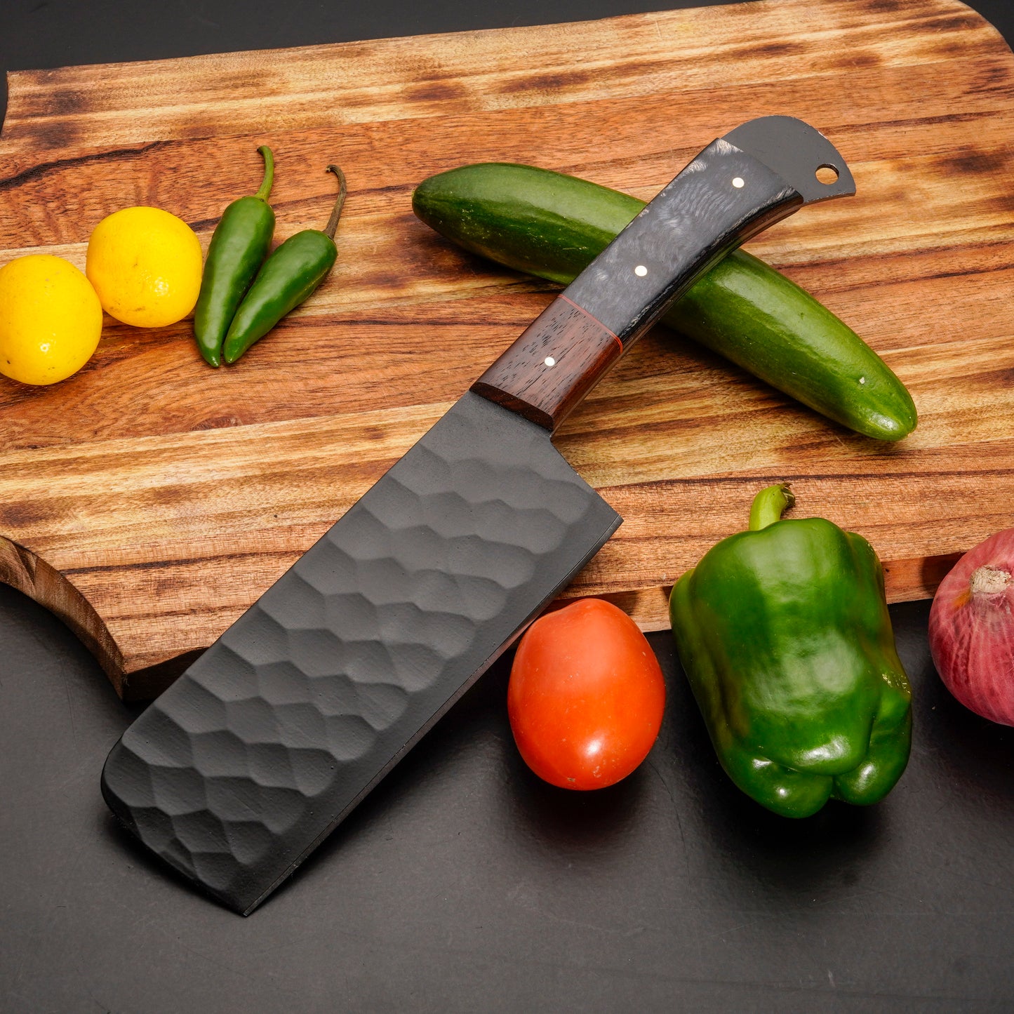 Handmade Carbon Steel Chef Knife Set – Powder Coated Blade with Exotic Wood Handle